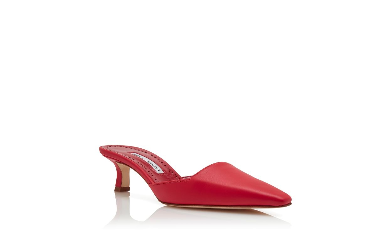 Red Nappa Leather Pointed Toe Mules - 3