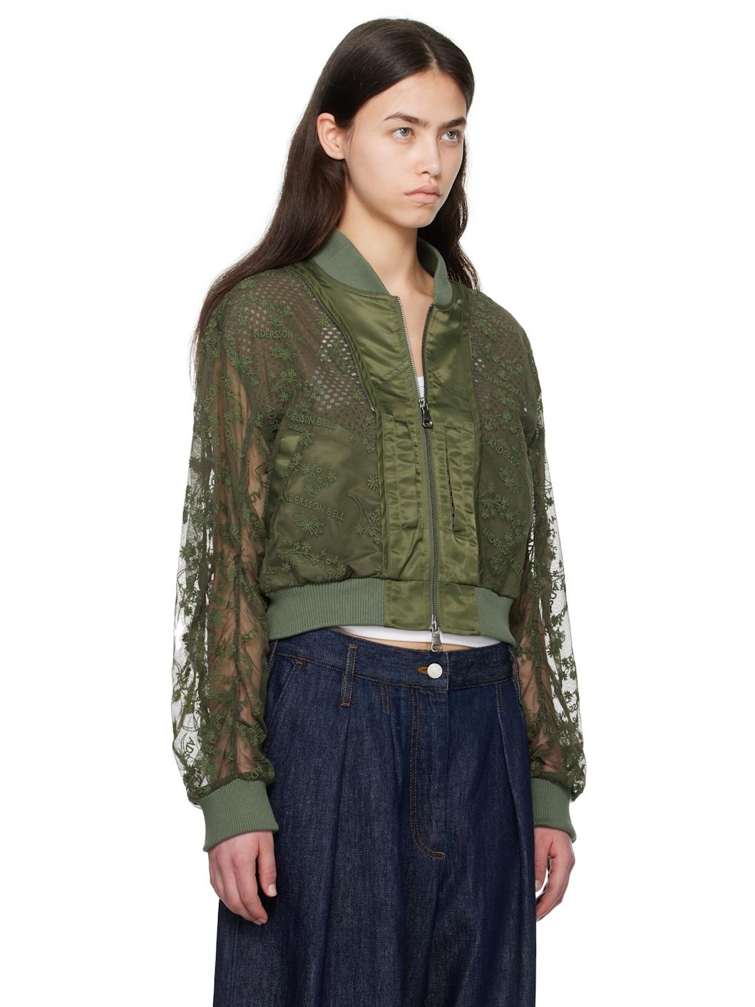 Khaki Layered Logo Lace Short Bomber Jacket - 2