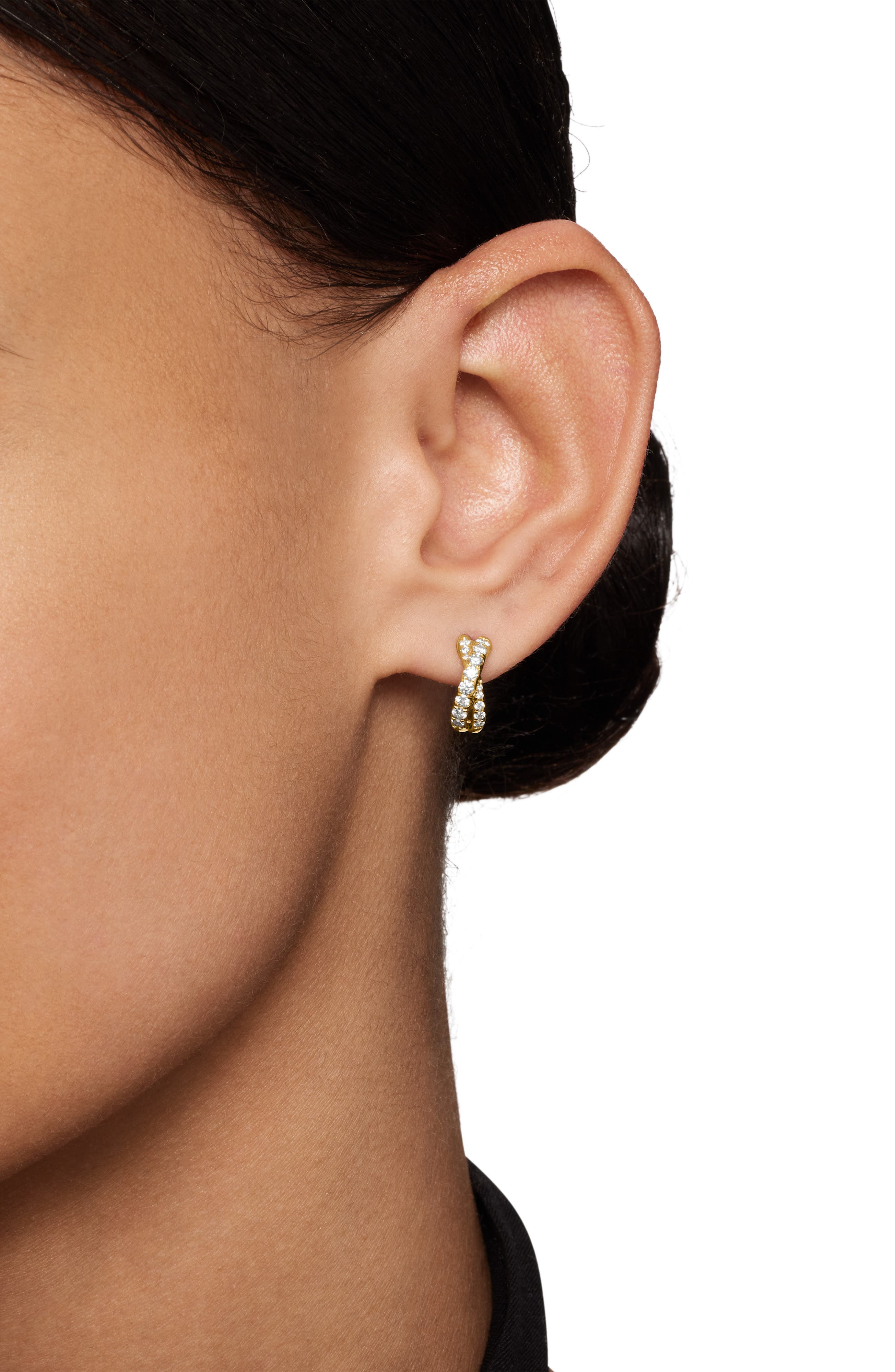 David Yurman Pavé Crossover Hoop Earrings in 18K Gold with Diamonds, 12mm in 18K Yellow Gold at Nord - 3
