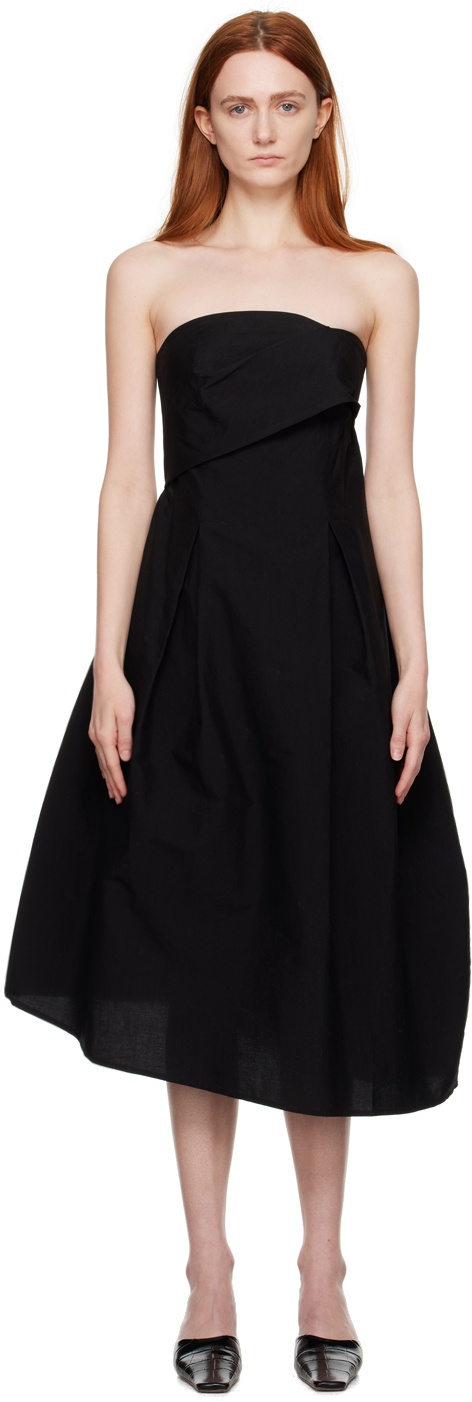 Black Strapless Midi Dress - 1