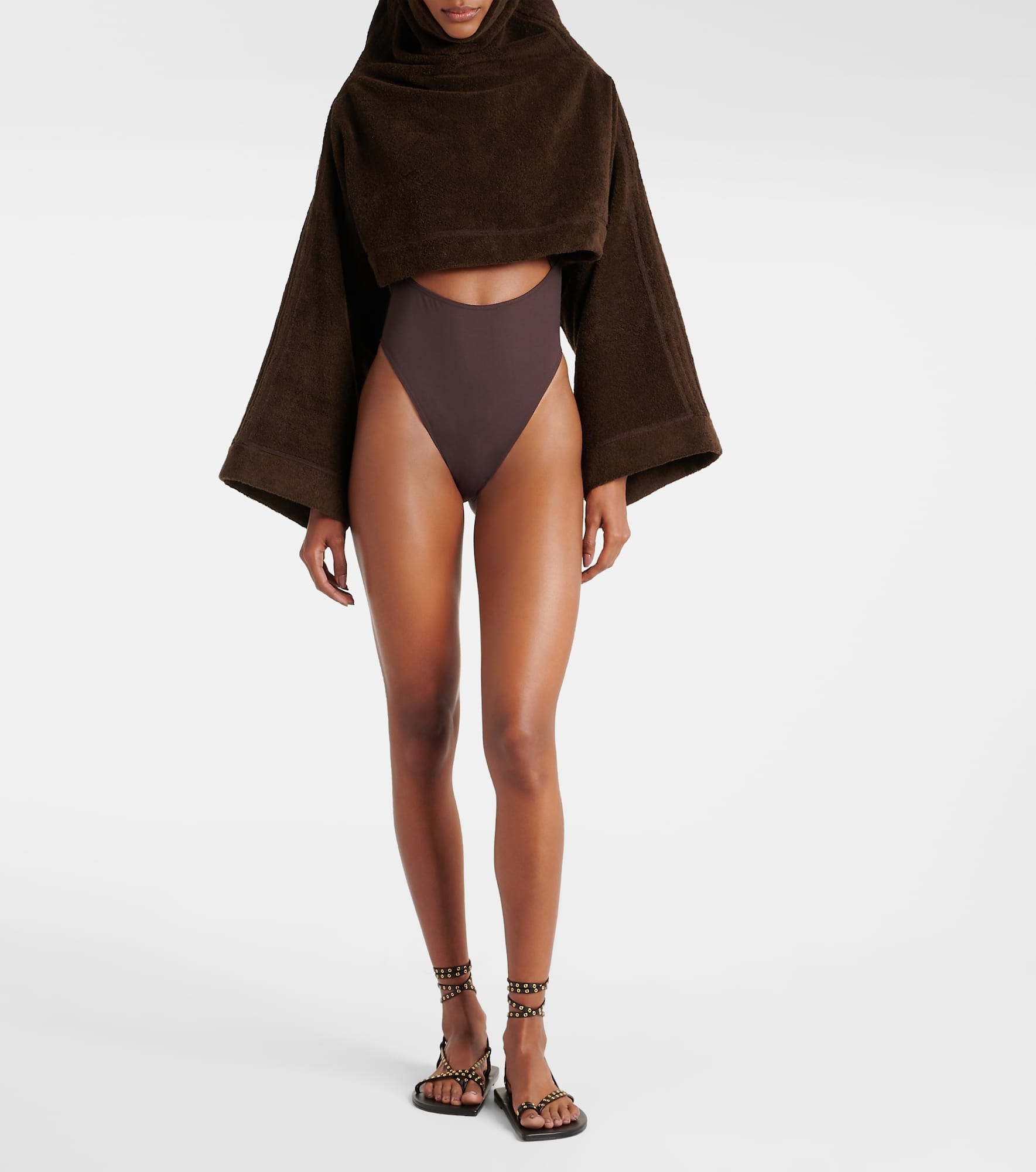 Cropped cotton terry hoodie - 2