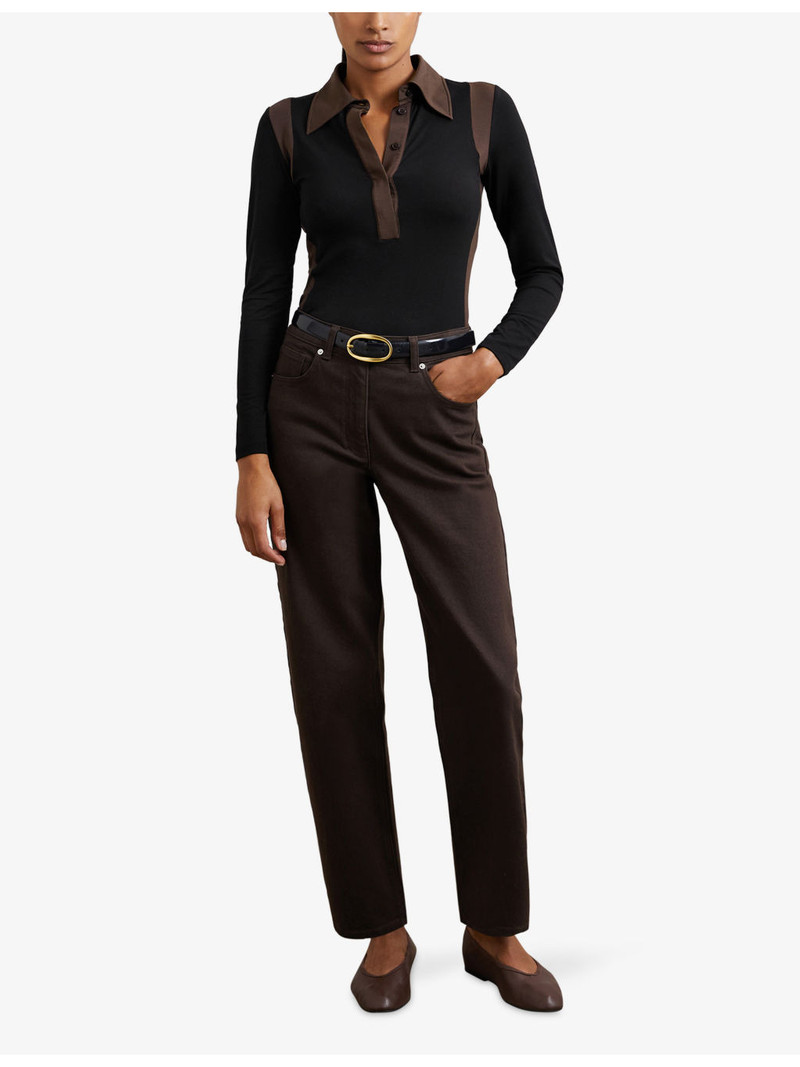 REISS Denise Colour-Block Long-Sleeve Stretch-Jersey Shirt outlook