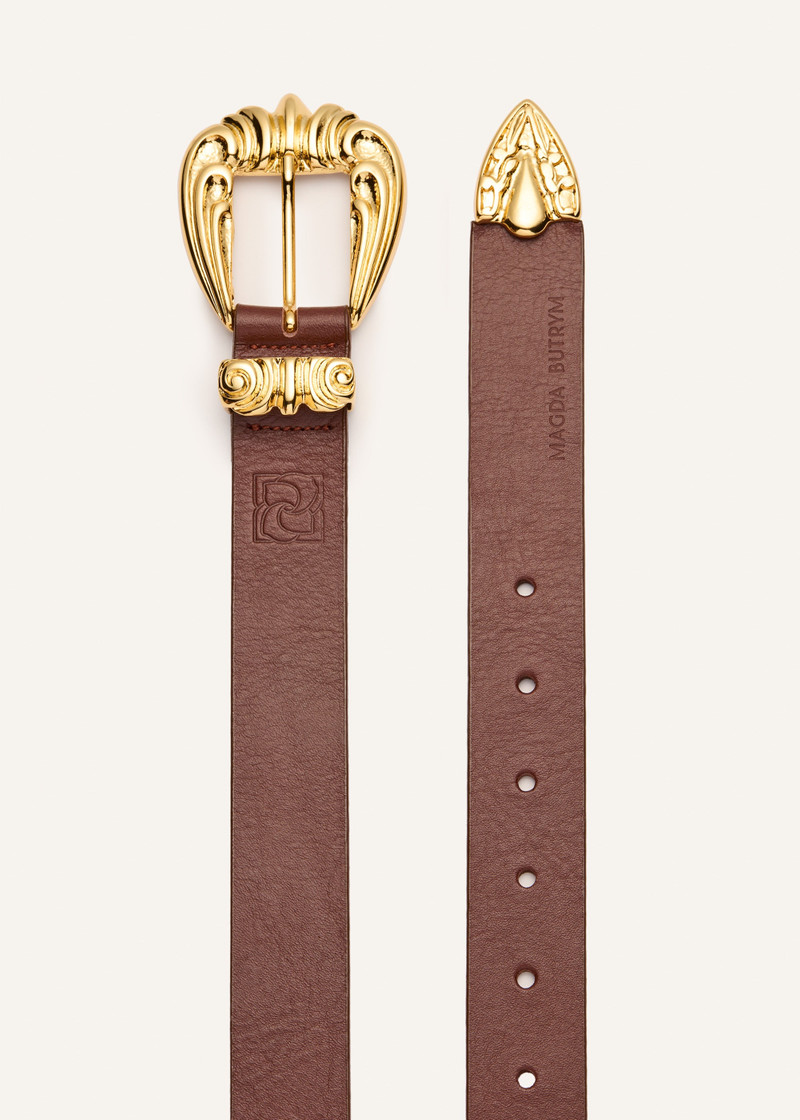 MAGDA BUTRYM Western-style leather belt with engraved buckle in gold outlook