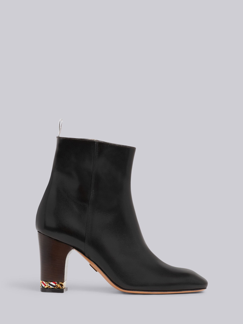 Black Classic Calfskin Tricolor Chain Slim Block Heel Zip Ankle Boot 1
