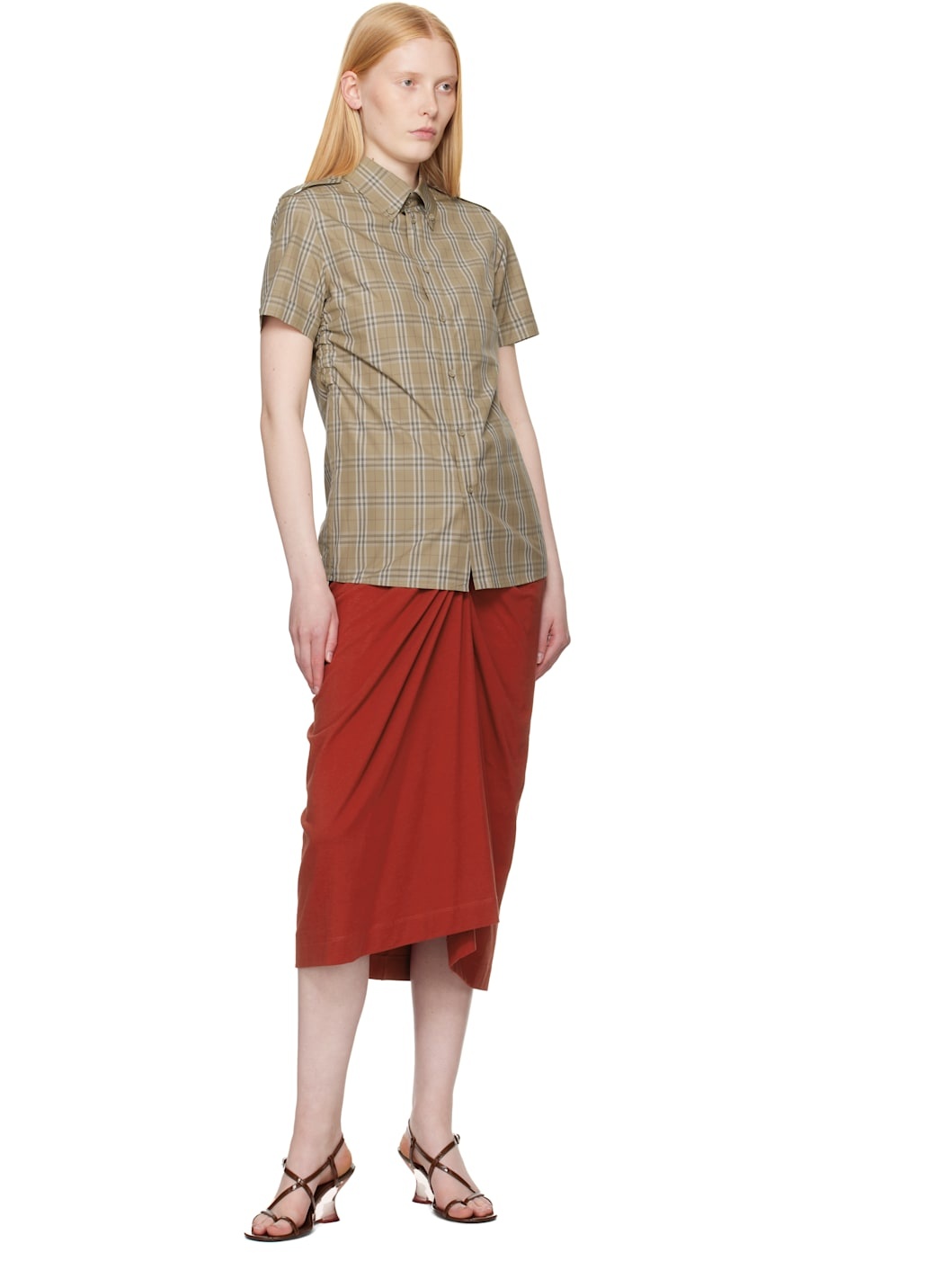 Taupe Slim Fit Check Cotton Shirt - 4