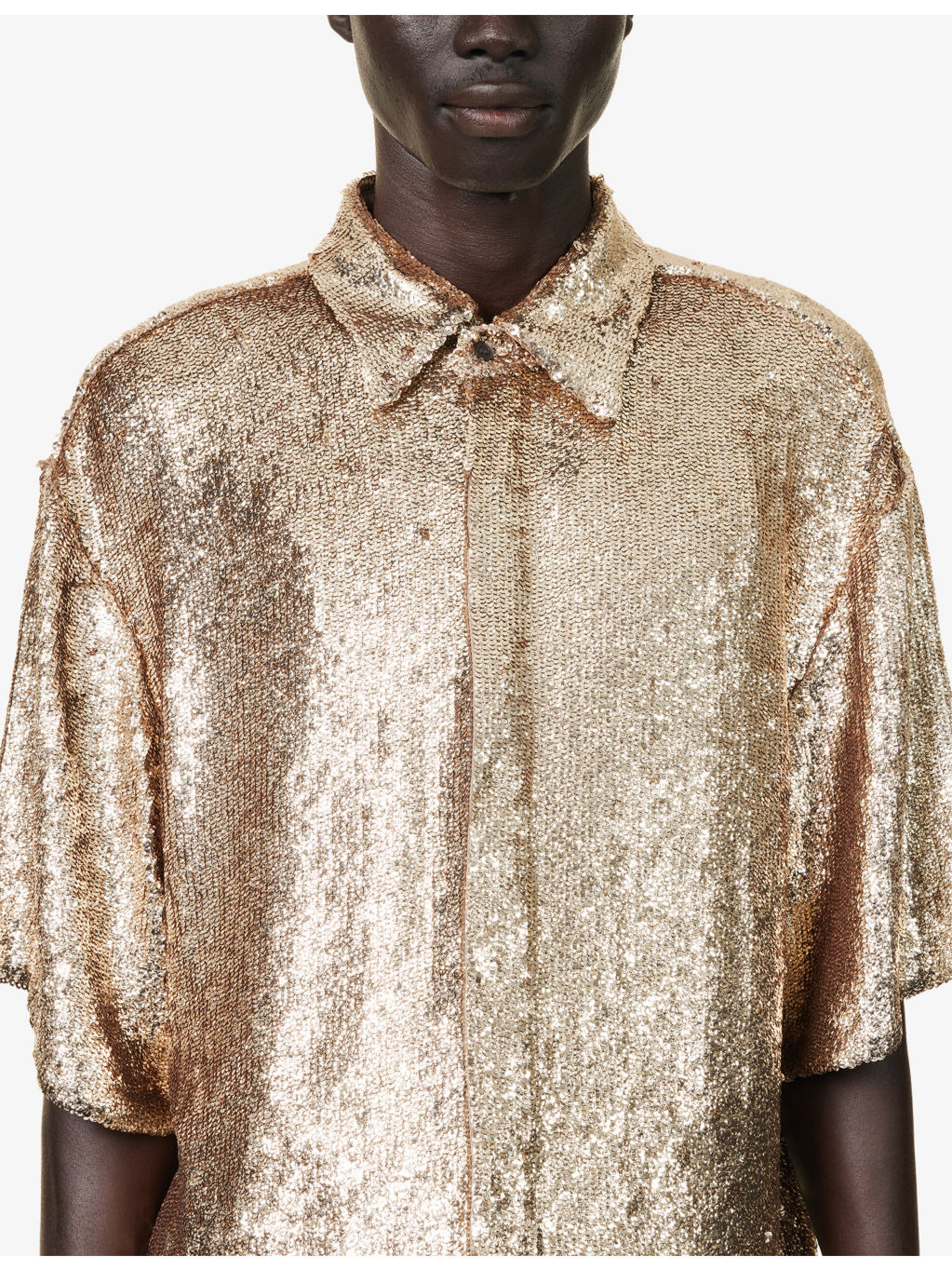 Sequin-Embellished Short-Sleeves Woven Shirt - 5