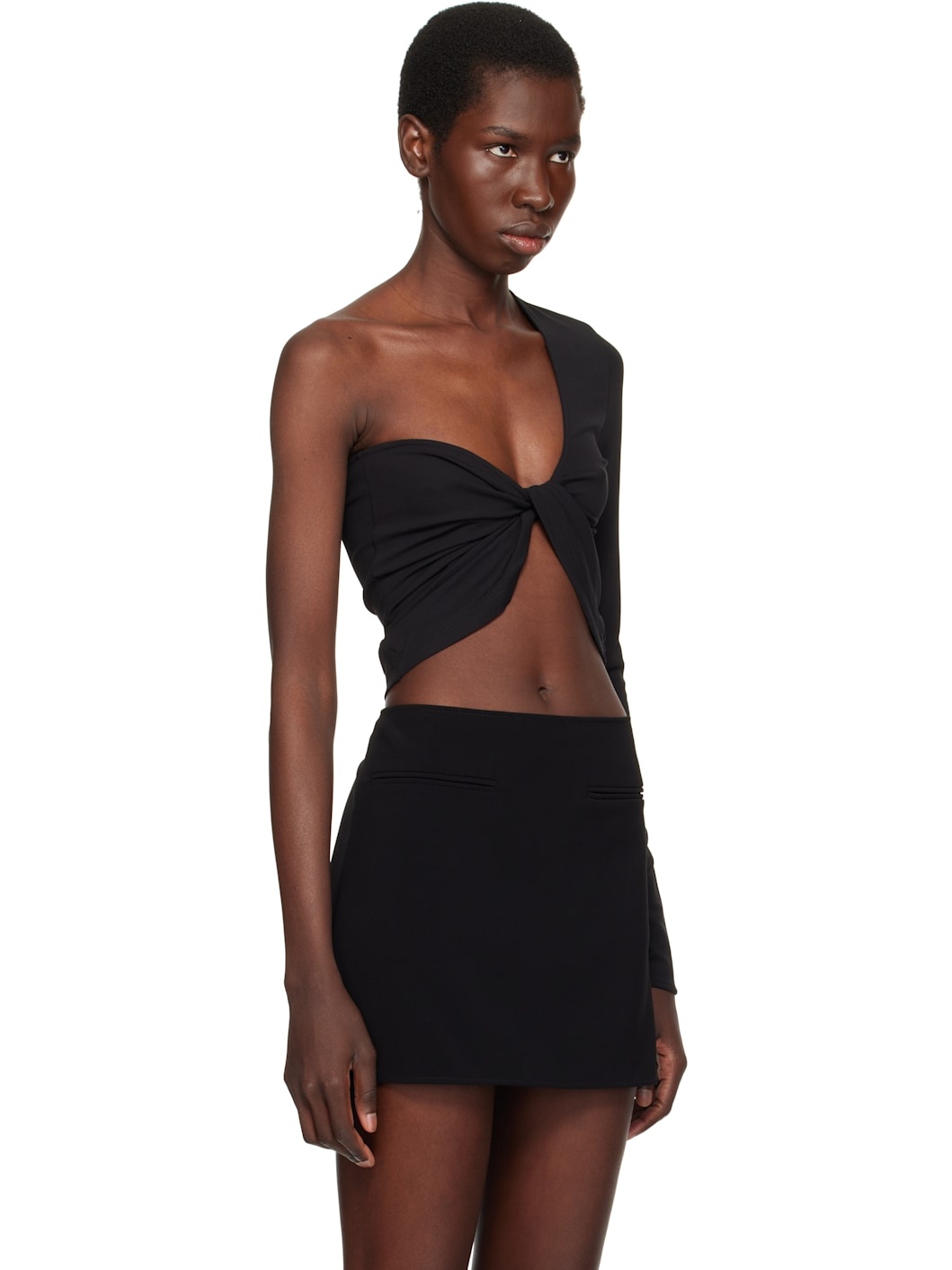 Black Twist Asymmetrical Cropped Top - 2