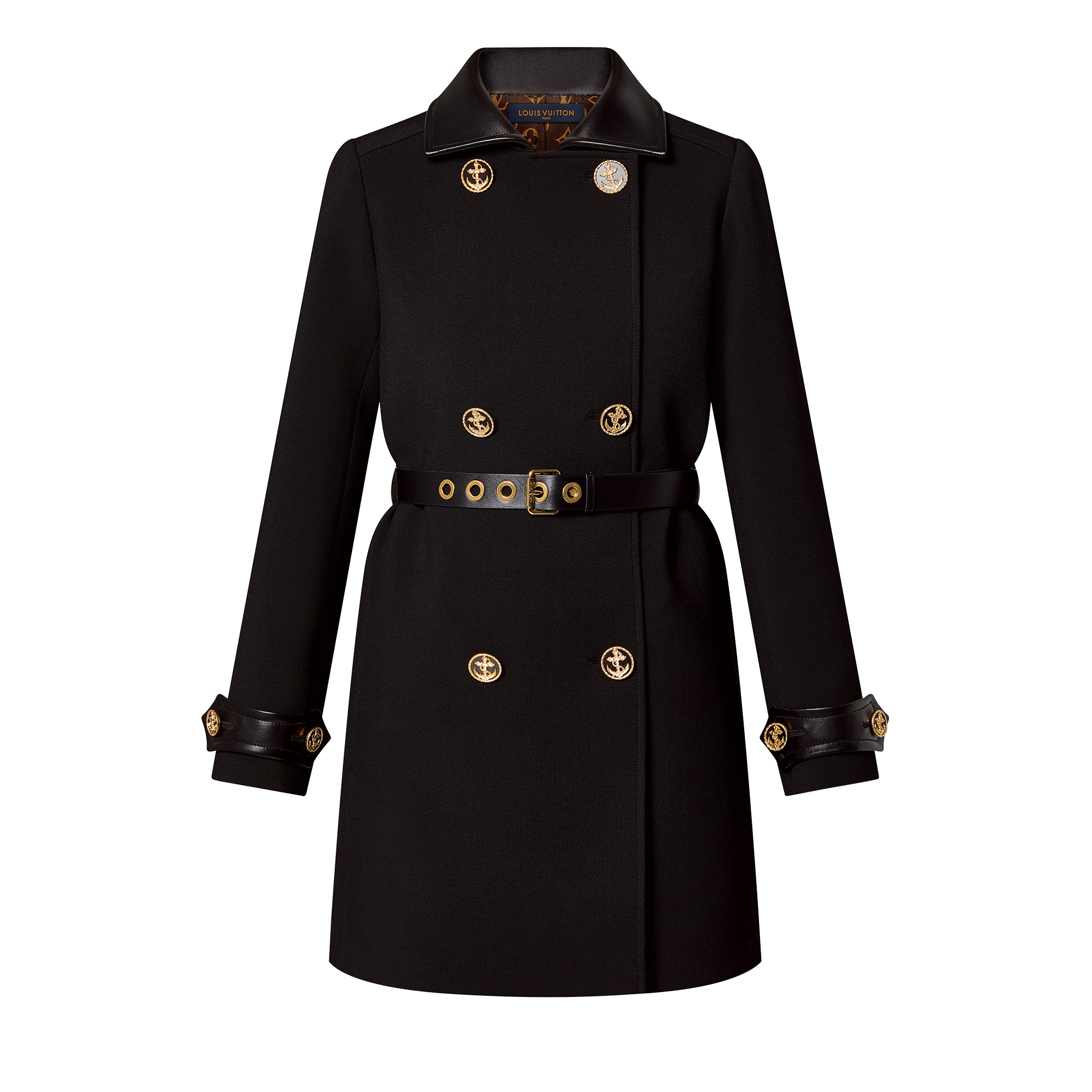 Anchor Button Leather Accent Coat - 1