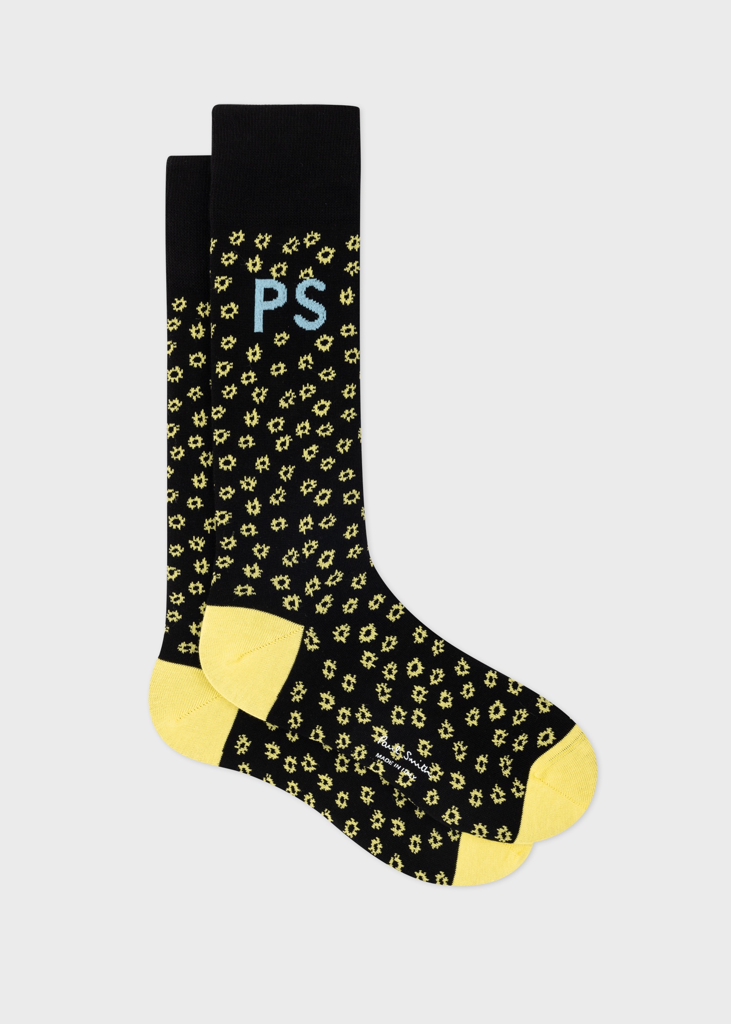 Black Cotton-Blend Floral Socks - 1