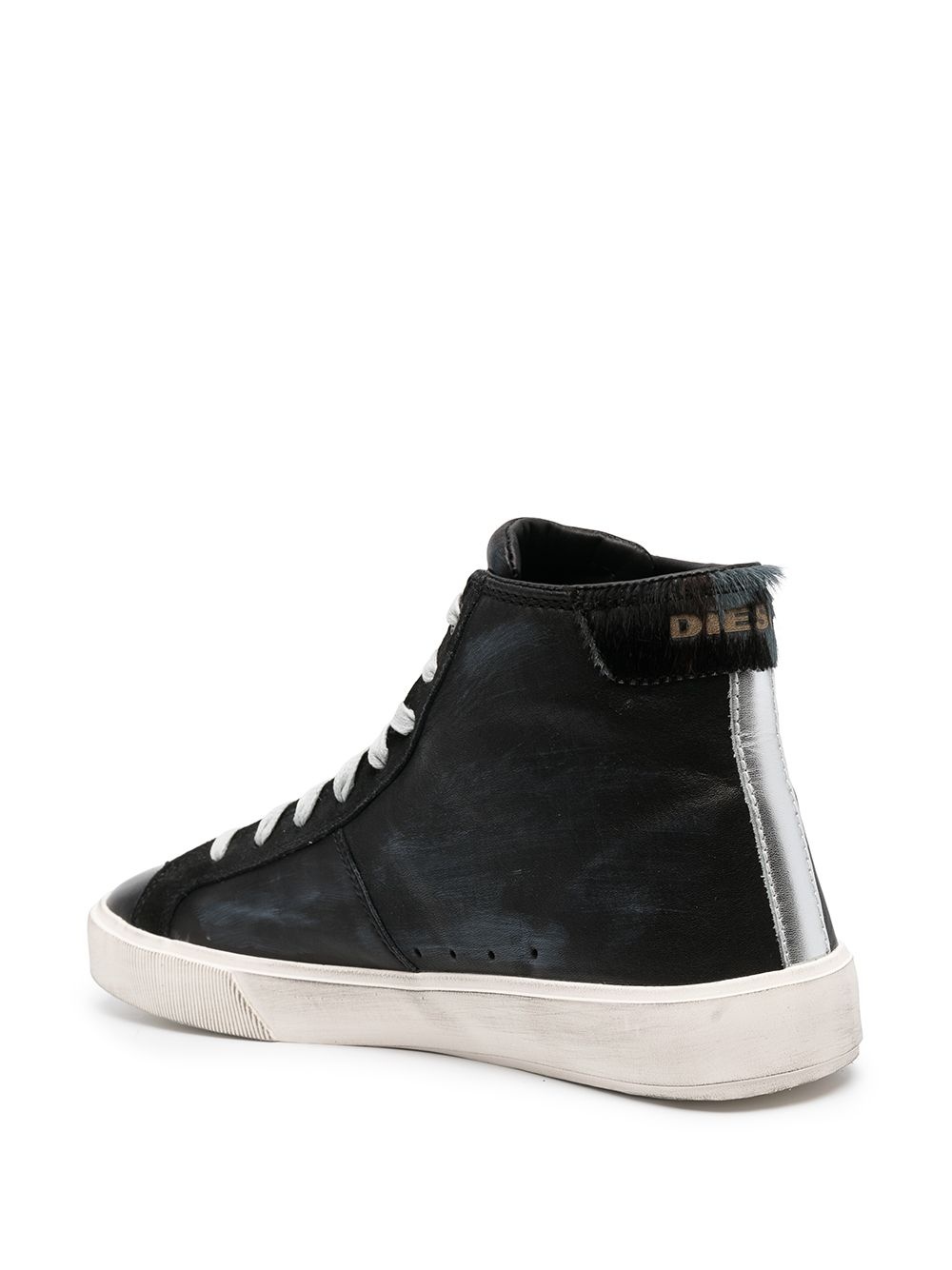 treated leather hi-top sneakers - 3