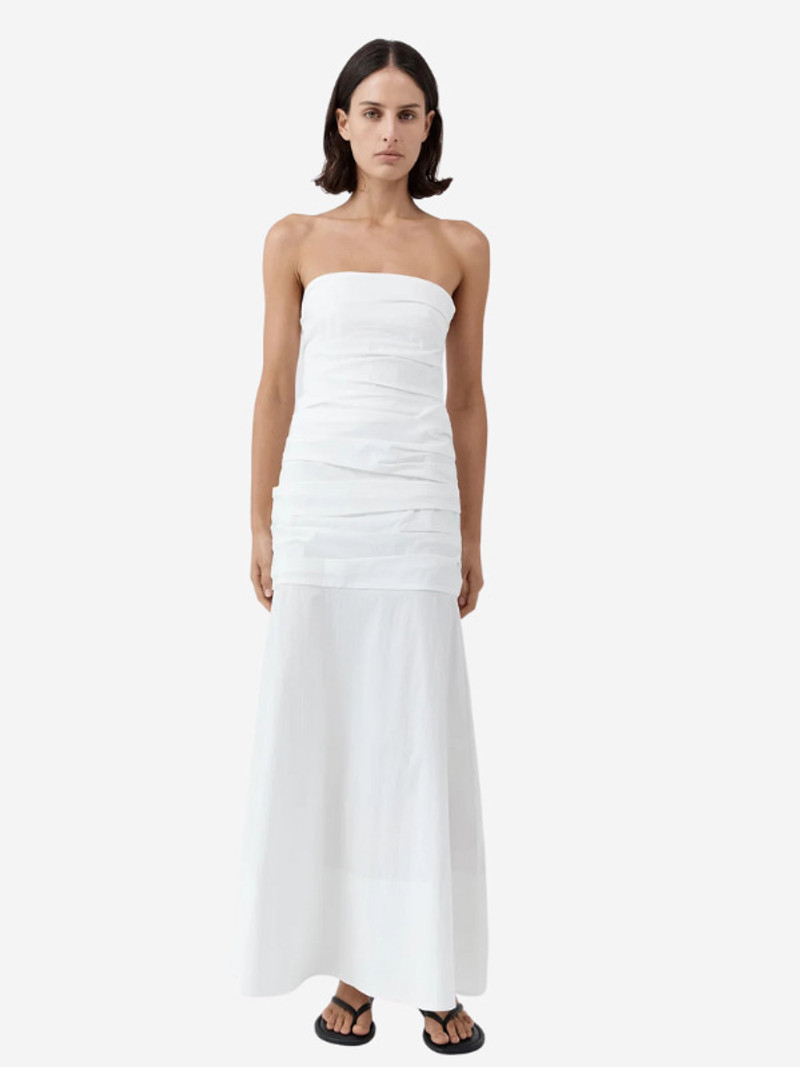 ST. AGNI Gathered Strapless Longline Dress in White outlook