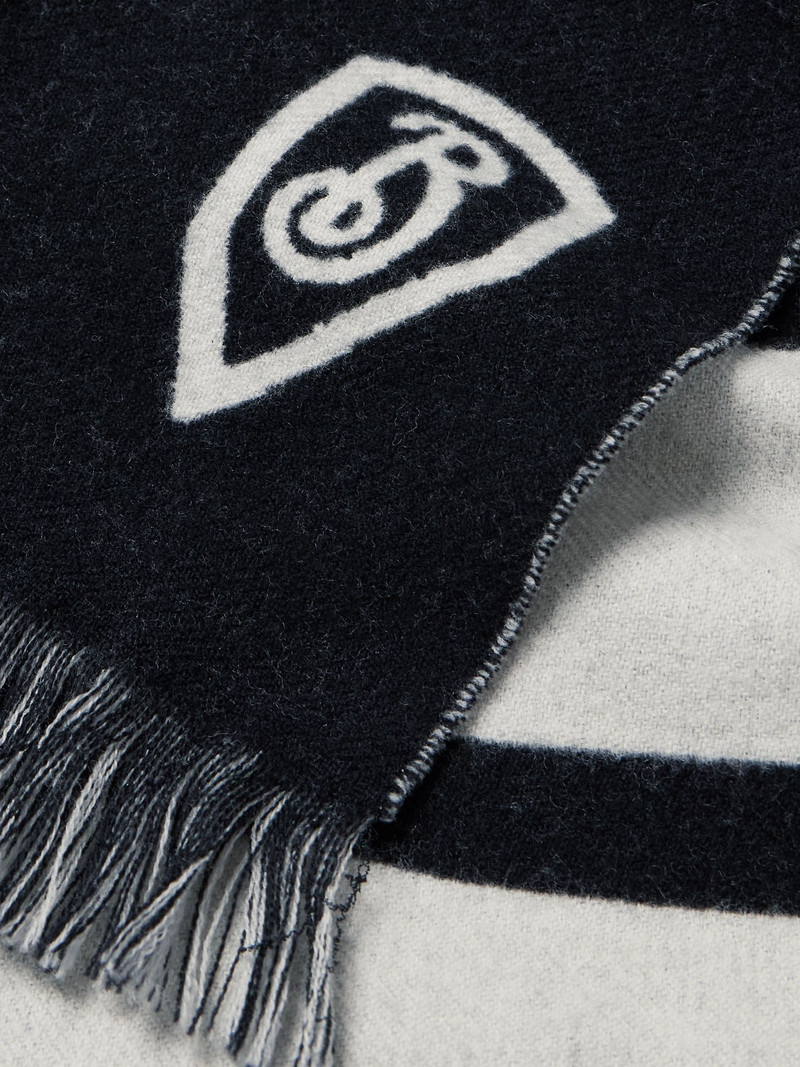 Fringed Logo-Jacquard Wool Scarf Black 3