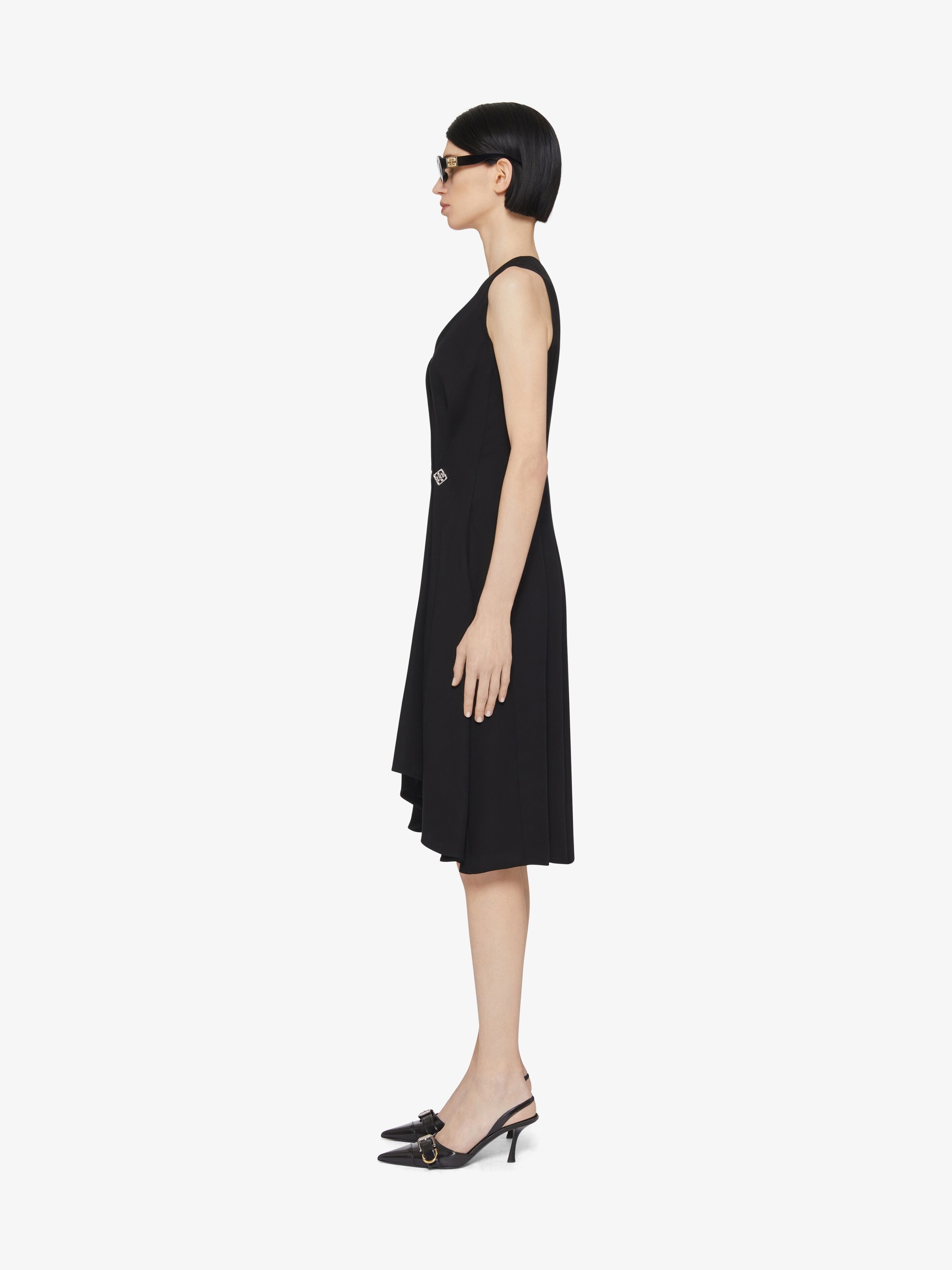 DRESS WITH 4G DETAIL AND PLEATED EFFECT IN CREPE SATIN - 3
