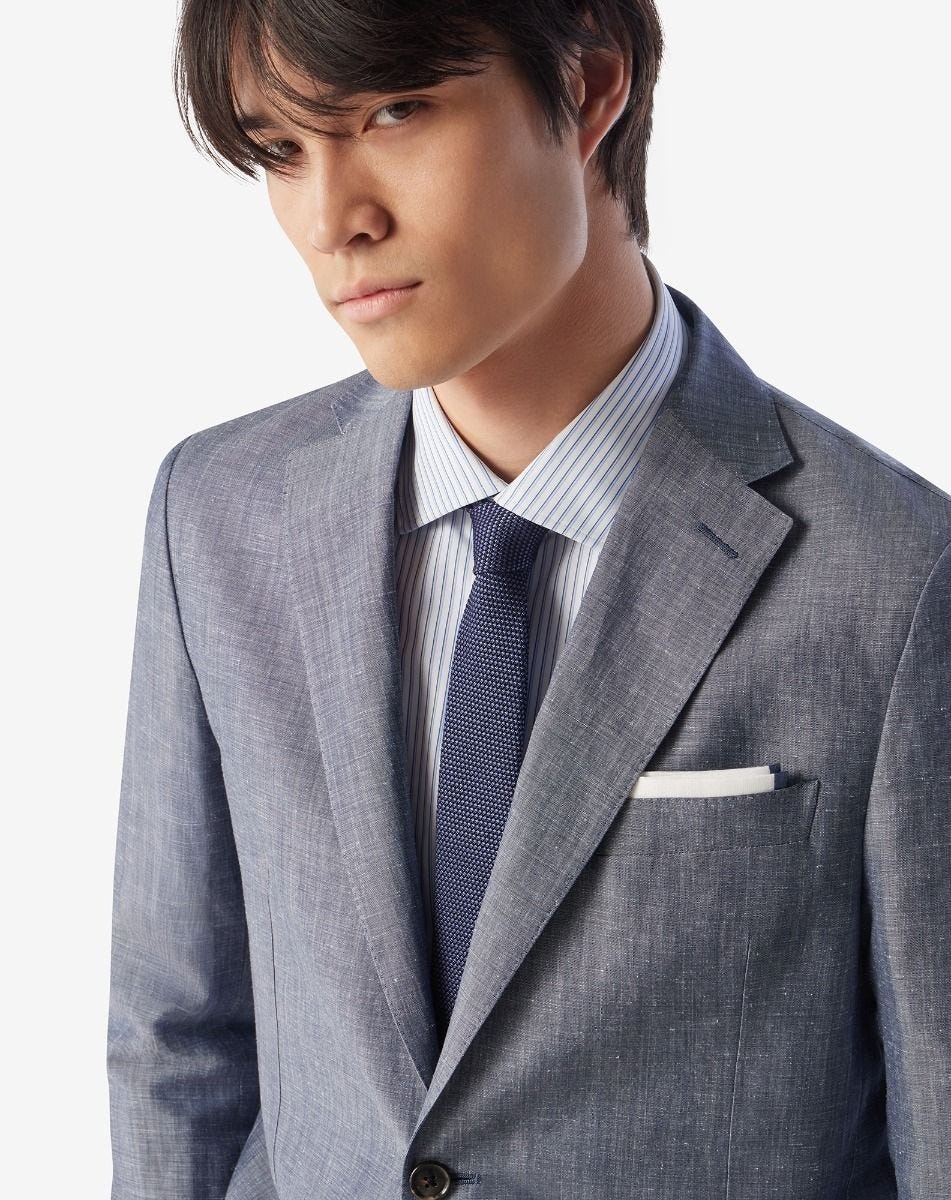 Denim blue brushed silk tie - 2
