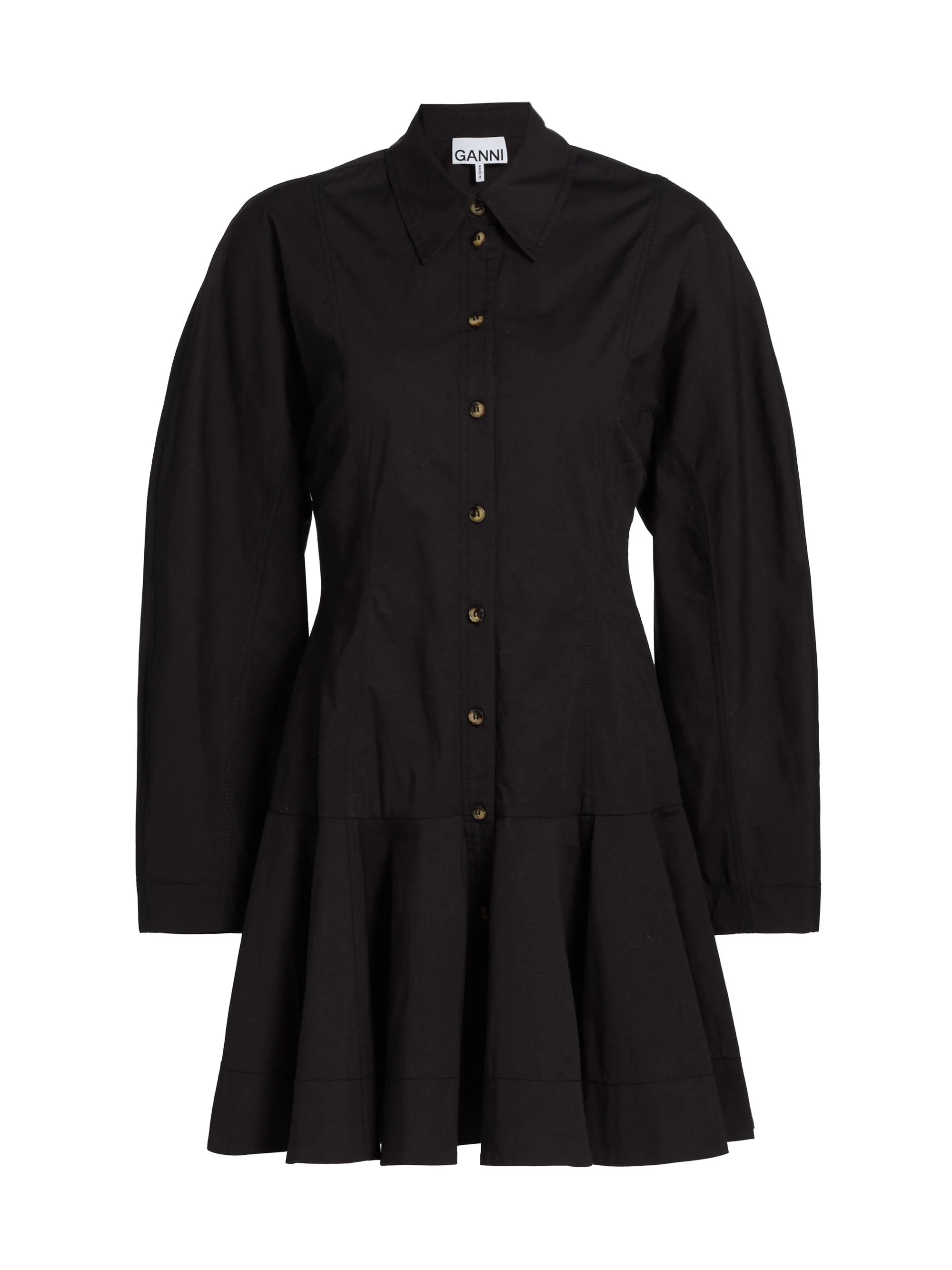 Women's Stretch Cotton Mini Shirtdress - Black - 1