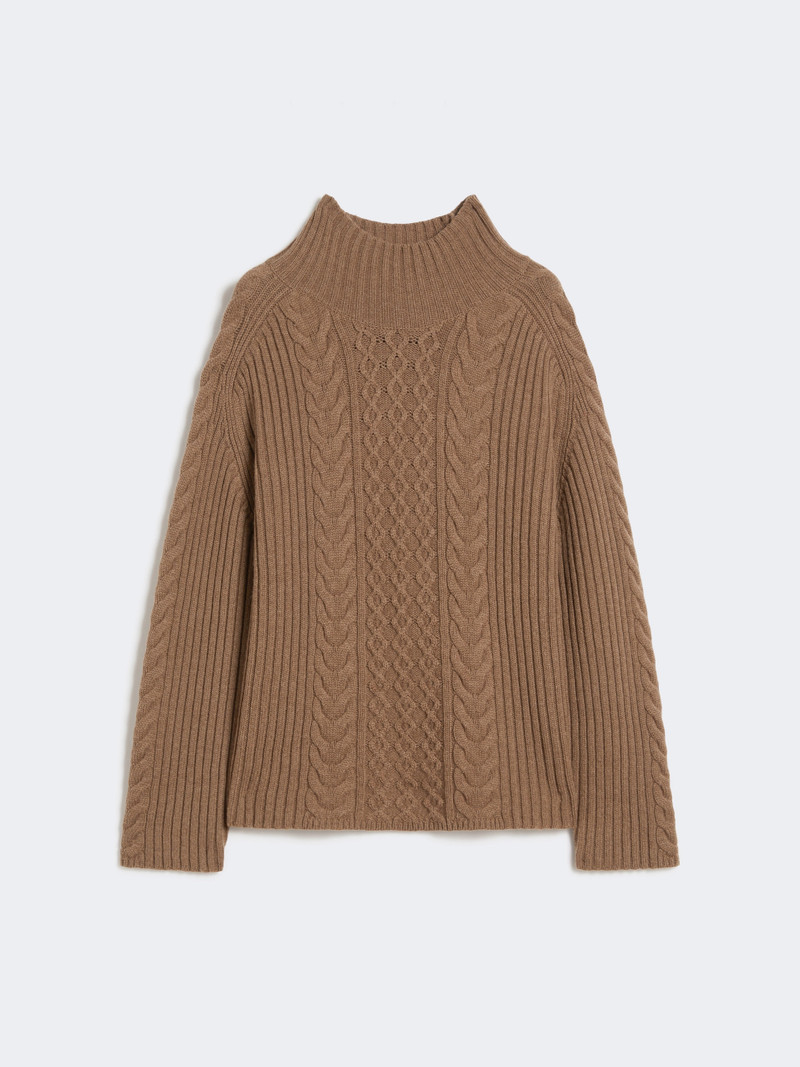 MIELE Cable-knit wool and cashmere polo-neck sweater - MUD 1