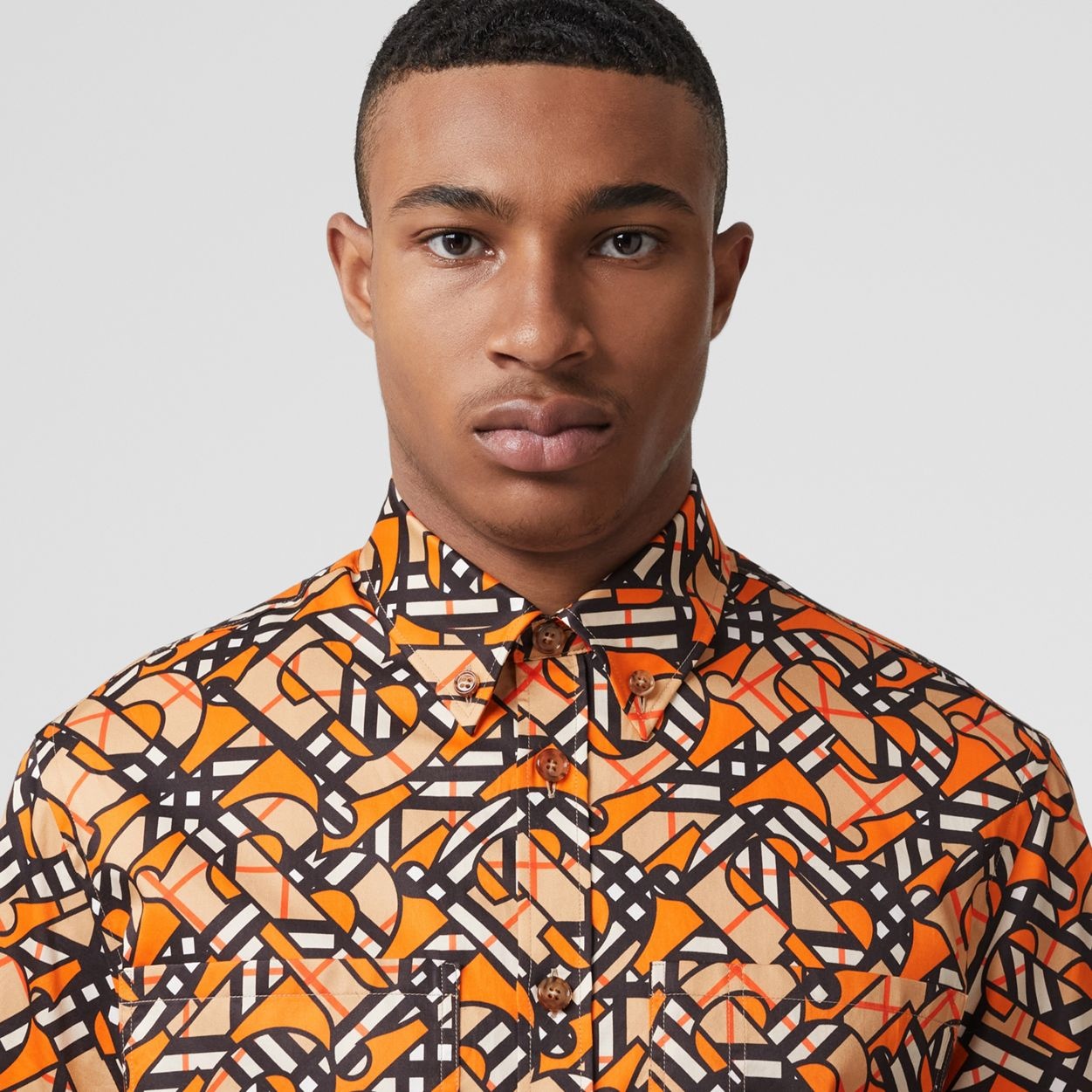 Short-sleeve Monogram Print Cotton Poplin Shirt - 6