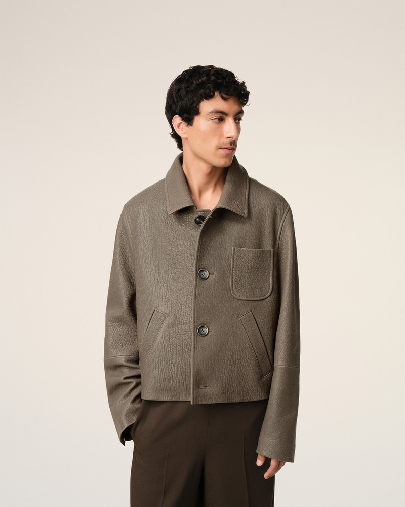 TAUPE LEATHER BUTTONED JACKET 5