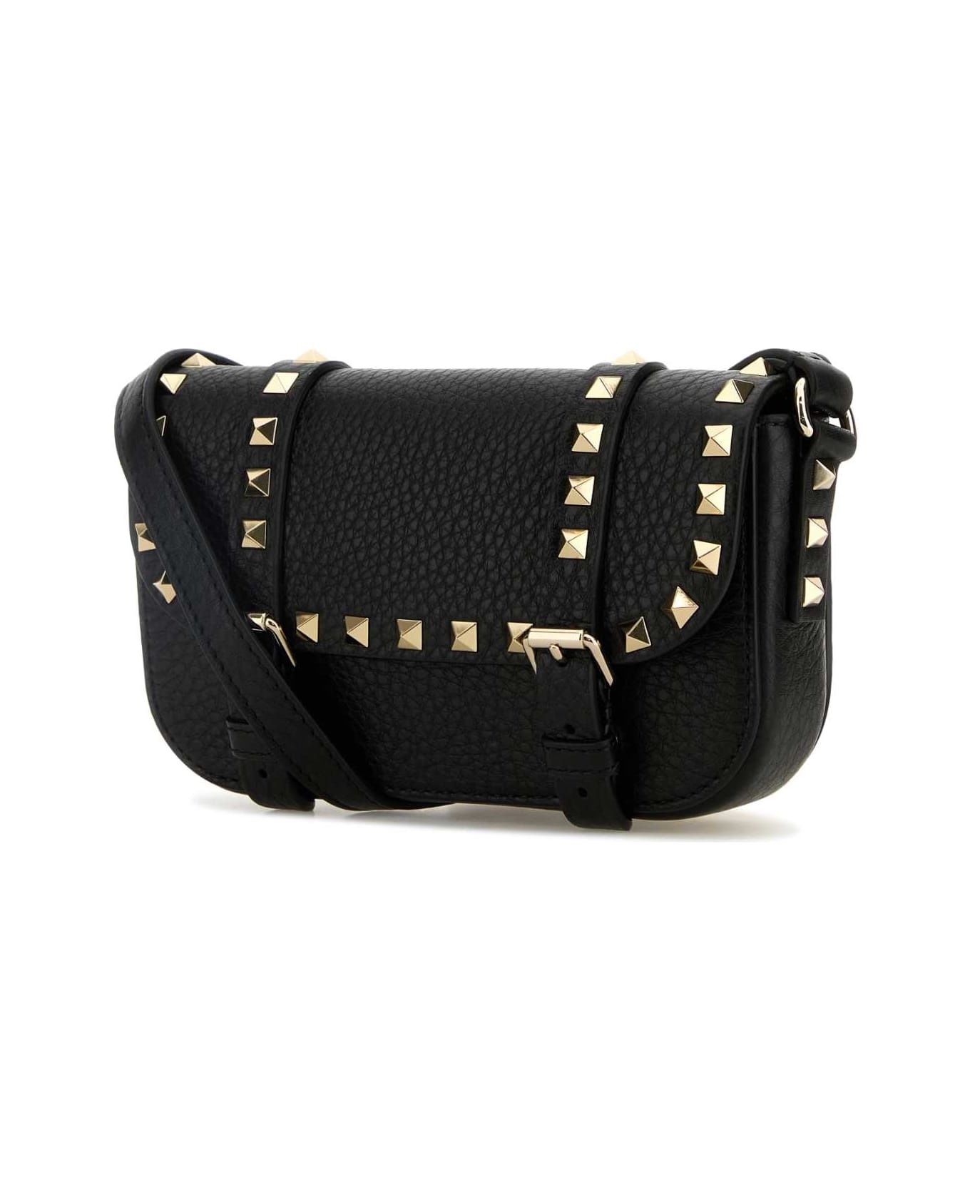 Black Leather Rockstud Crossbody Bag - 2