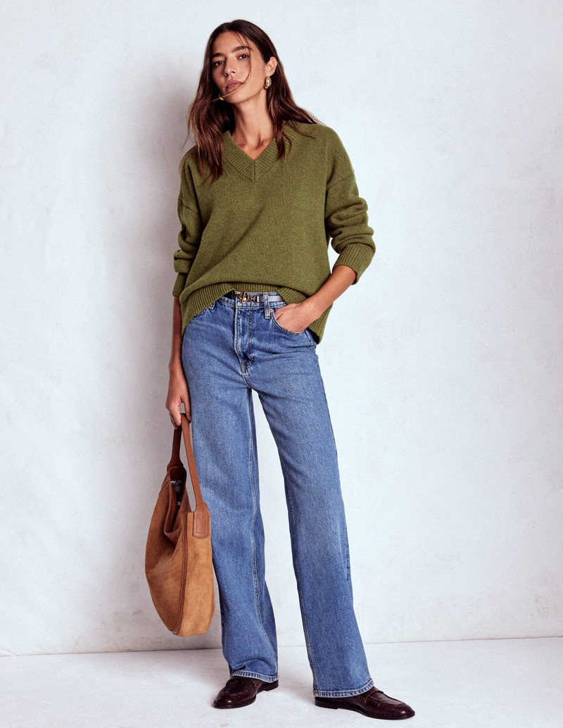 Marion Merino V-neck Sweater-Promenade Green Melange 6