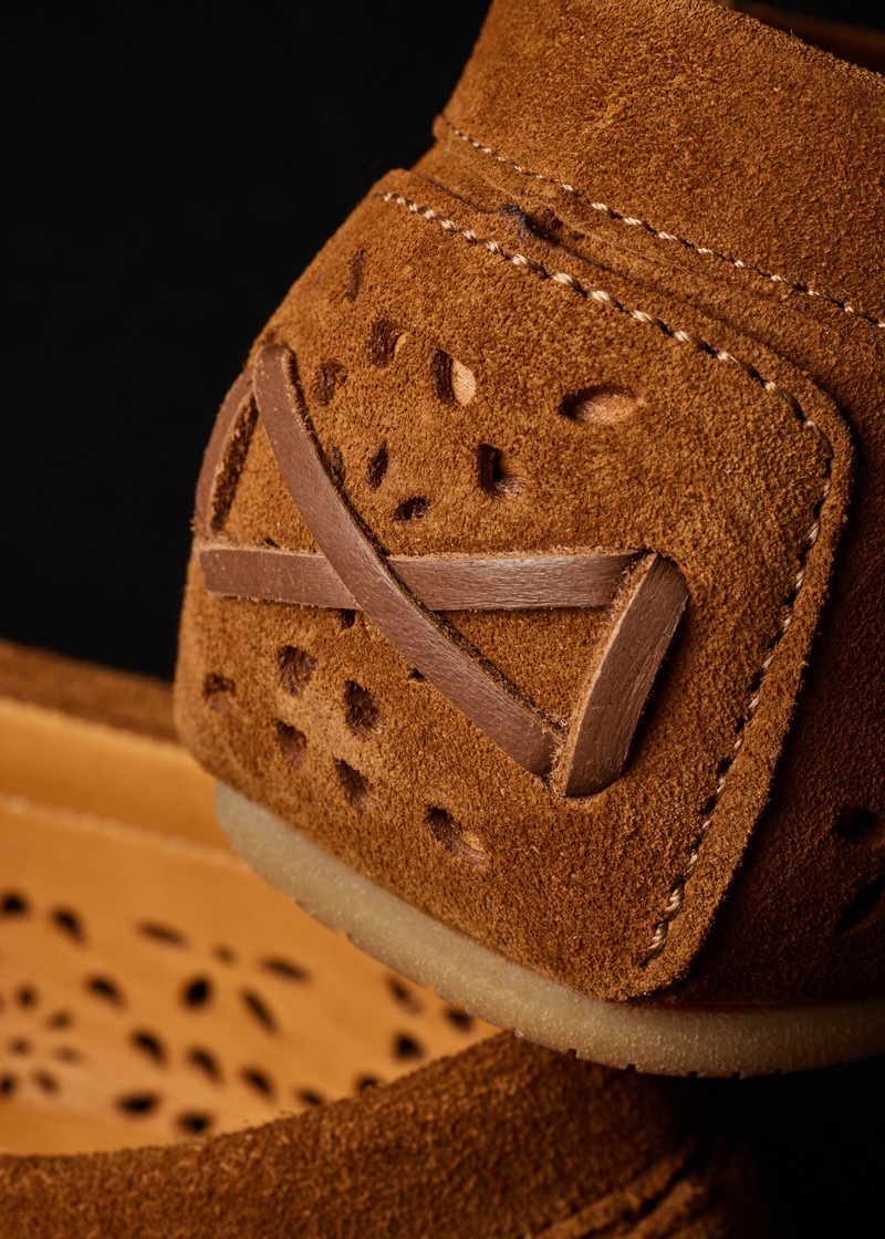 Women's Tan 'Sonna' Perforated Floral Suede Moccasins 9