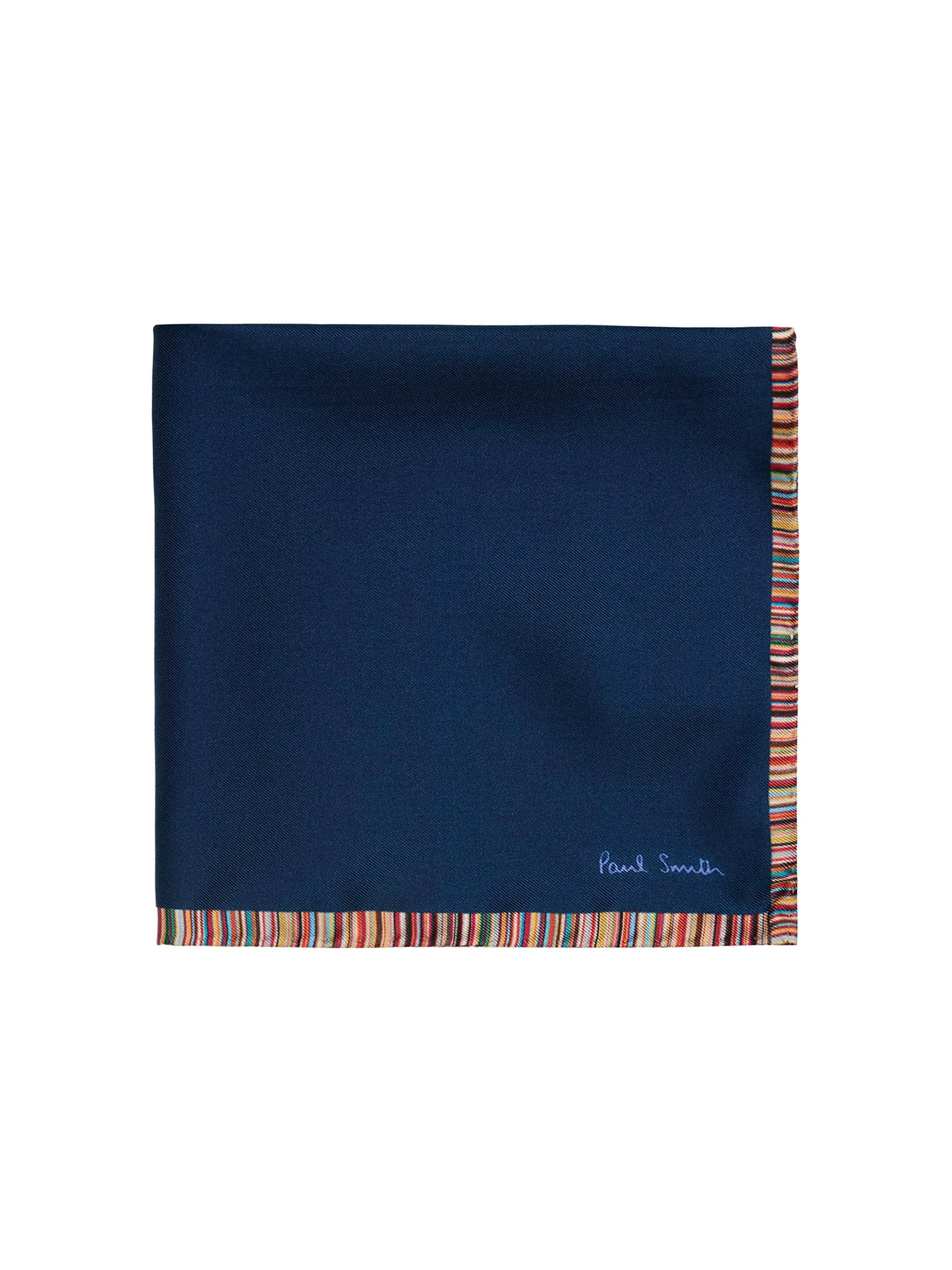 Men's Signature Stripe-Trim Silk Pocket Square - Blue - 1