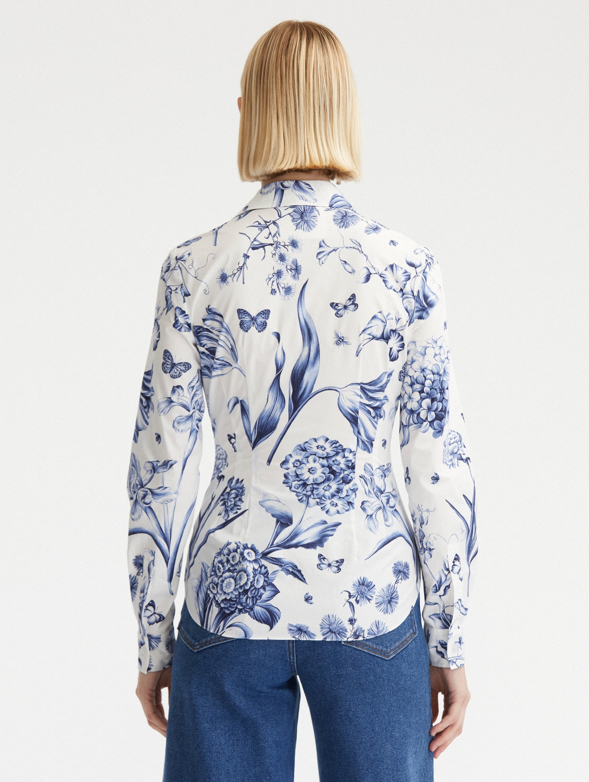 FLORAL TOILE LONG SLEEVE COTTON BLOUSE - 4