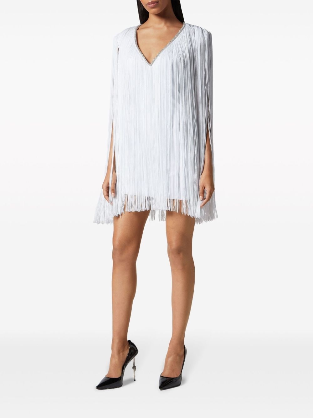 fringed v-neck mini dress - 2