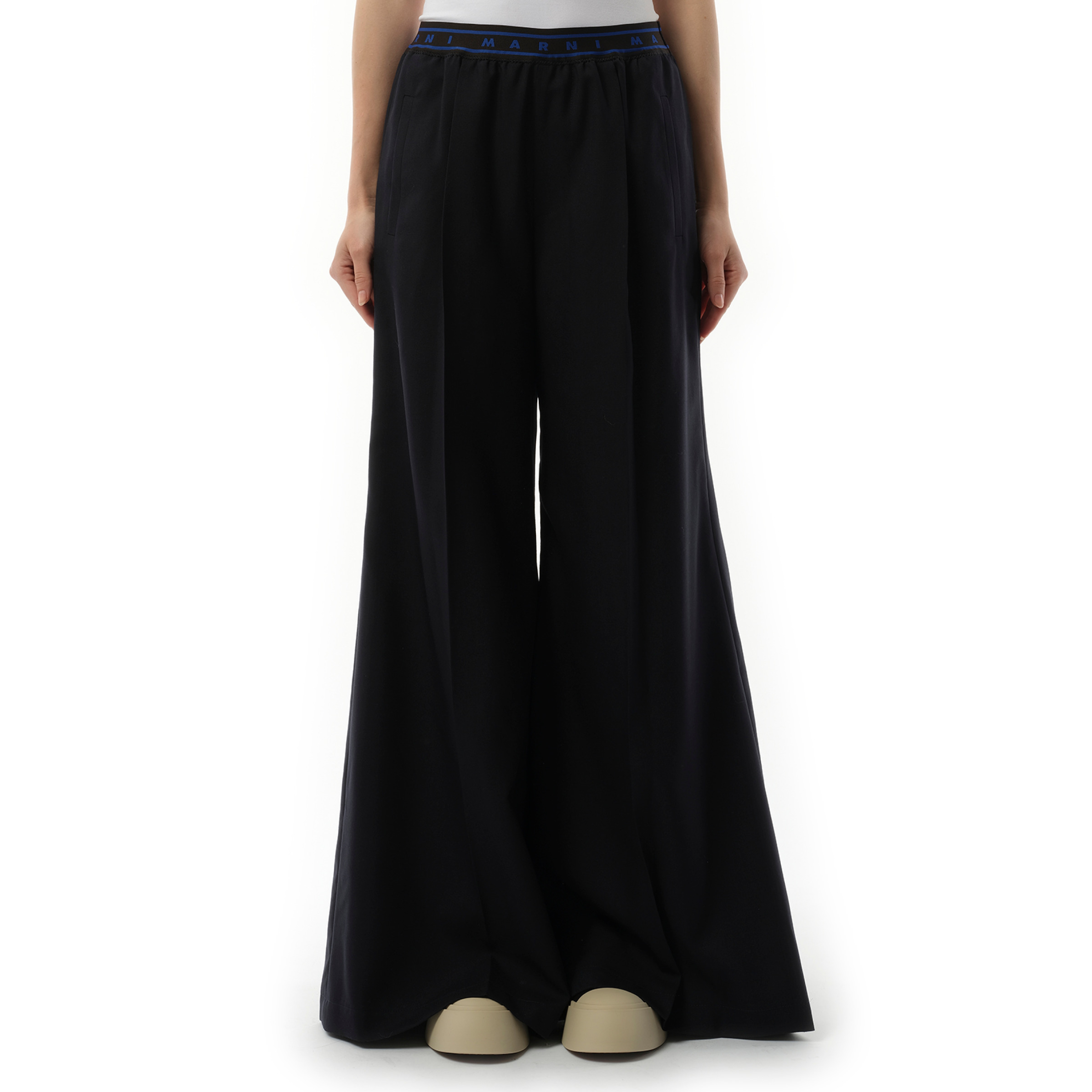 Flared Wool Trousers in Blublack - 1