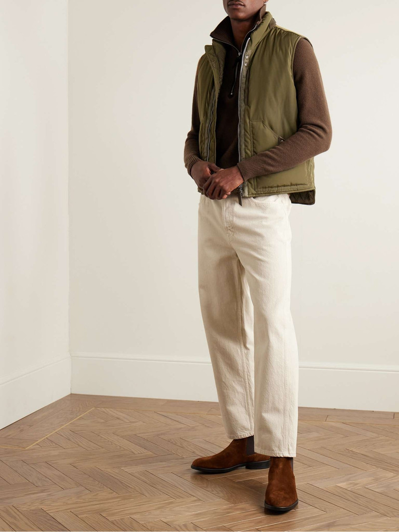 TOM FORD Suede-Trimmed Wool-Blend Half-Zip Sweater outlook