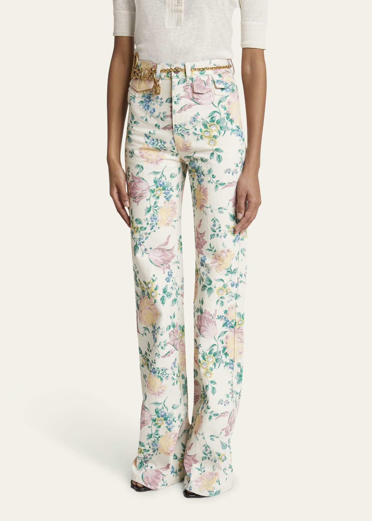 Floral High Rise Flared Jeans - 4