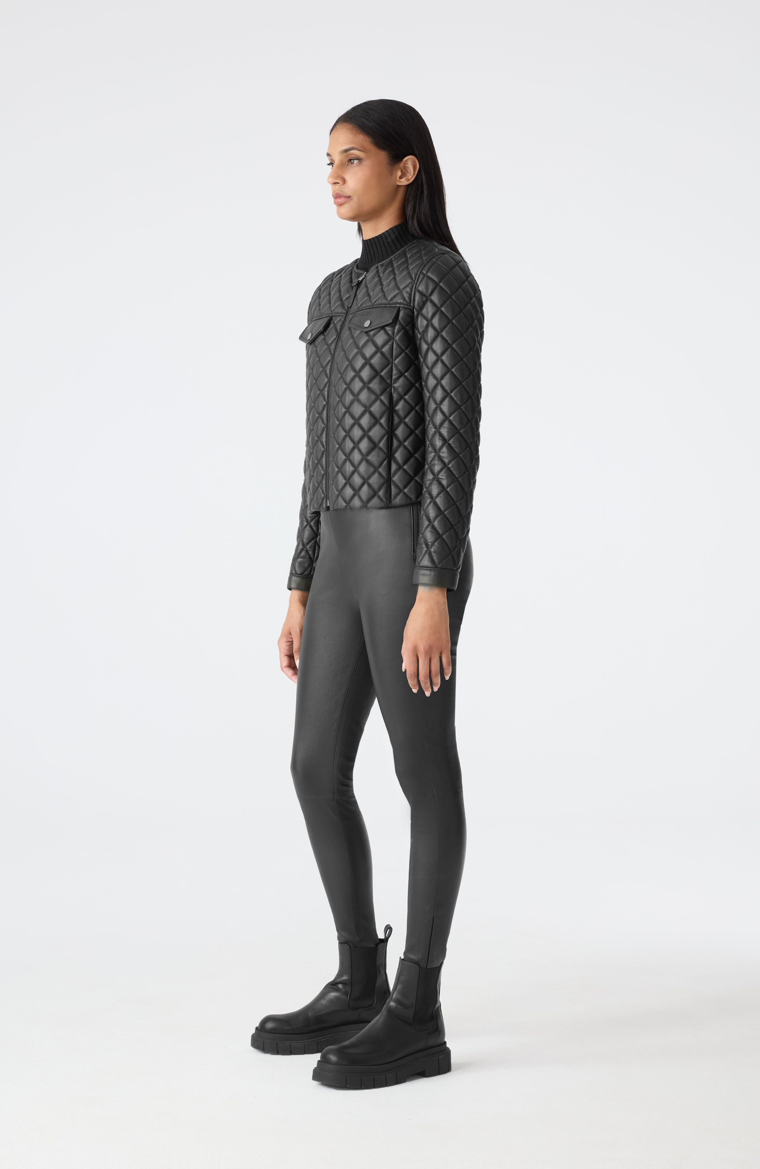 LENA Quilted Lamb Leather Cropped Jacket - 3