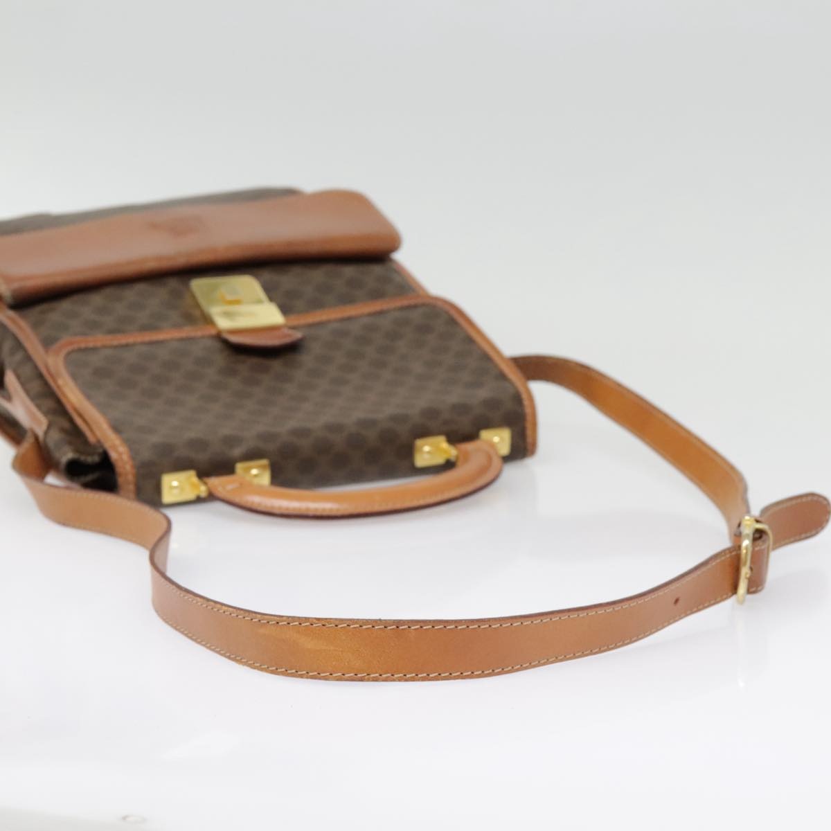 CELINE Macadam Canvas Shoulder Bag Pvc Leather Brown Gold - 8