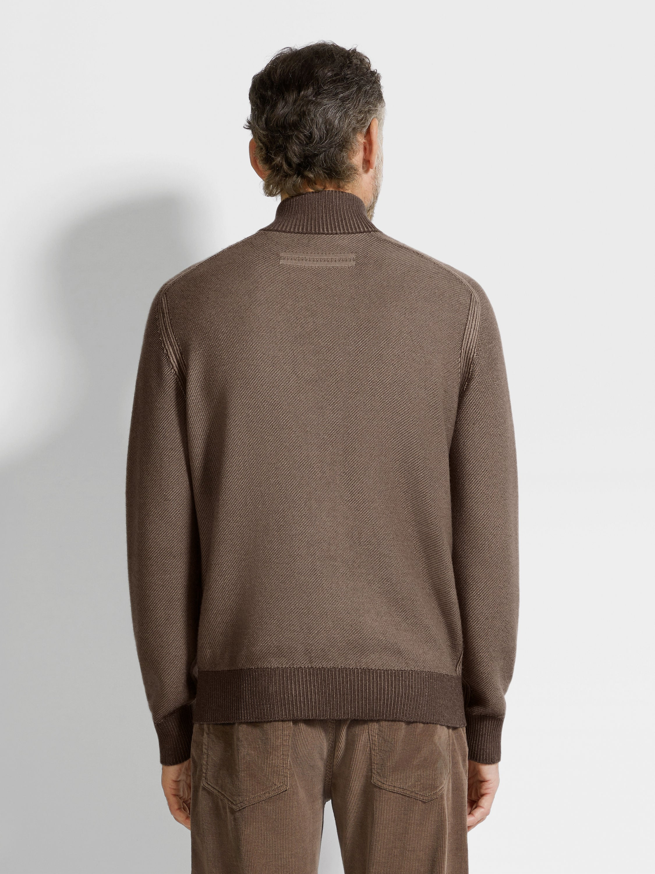 BROWN AND LIGHT TAUPE CASHSETA FULL ZIP CARDIGAN - 5
