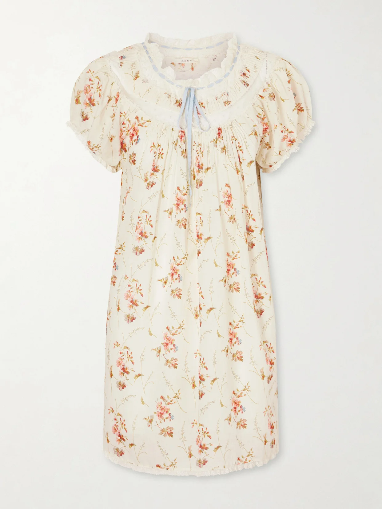 Daphne Lace-trimmed Pintucked Floral-print Organic Cotton-voile Mini Dress - 1