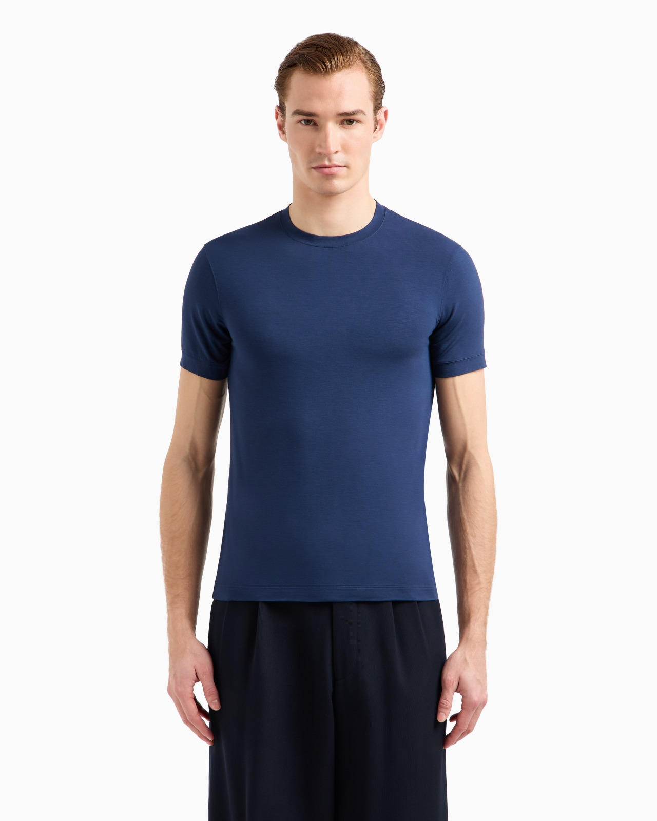 CREW-NECK LONG-SLEEVED T-SHIRT IN STRETCH VISCOSE JERSEY - 4