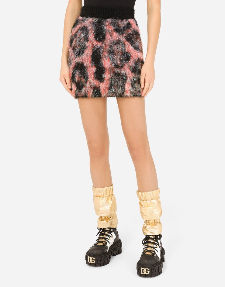 Knit jacquard miniskirt with neon leopard design - 4