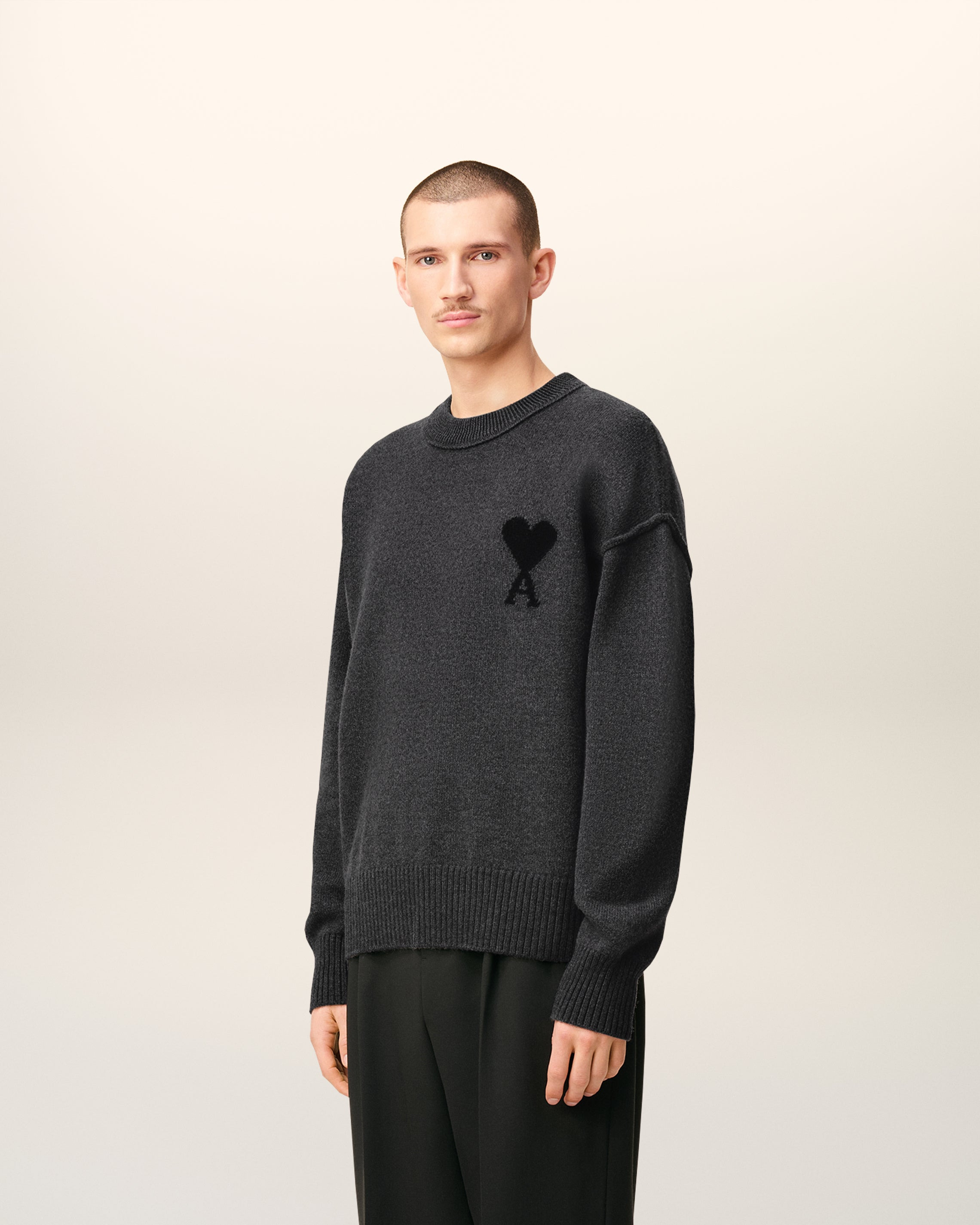 GREY WOOL AMI DE COEUR CREWNECK SWEATER - 6