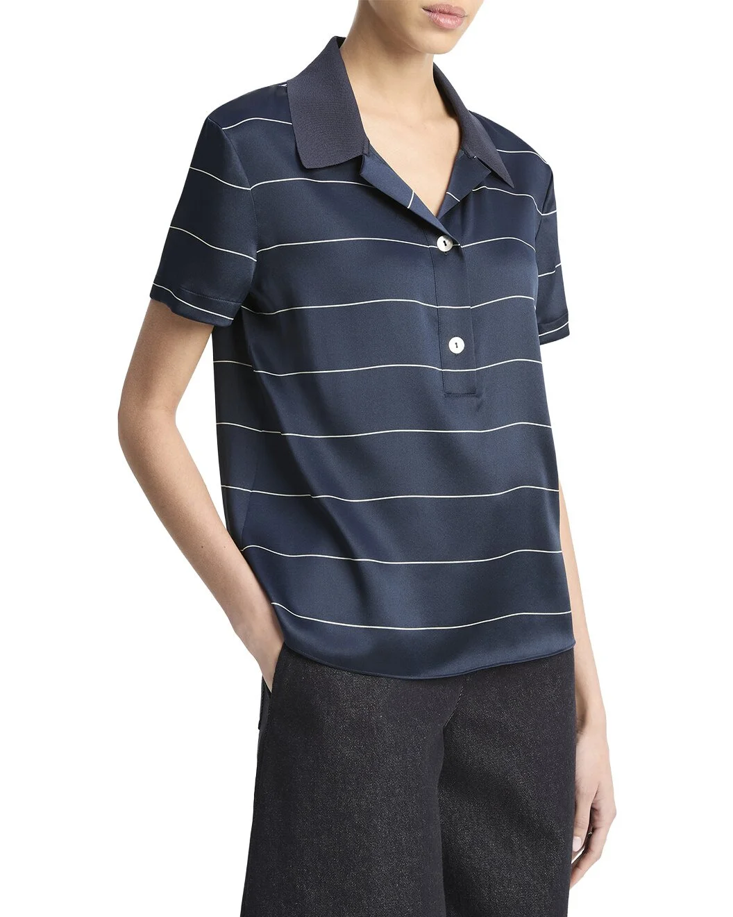 Vince Knit Collar Stripe Polo Shirt - 1