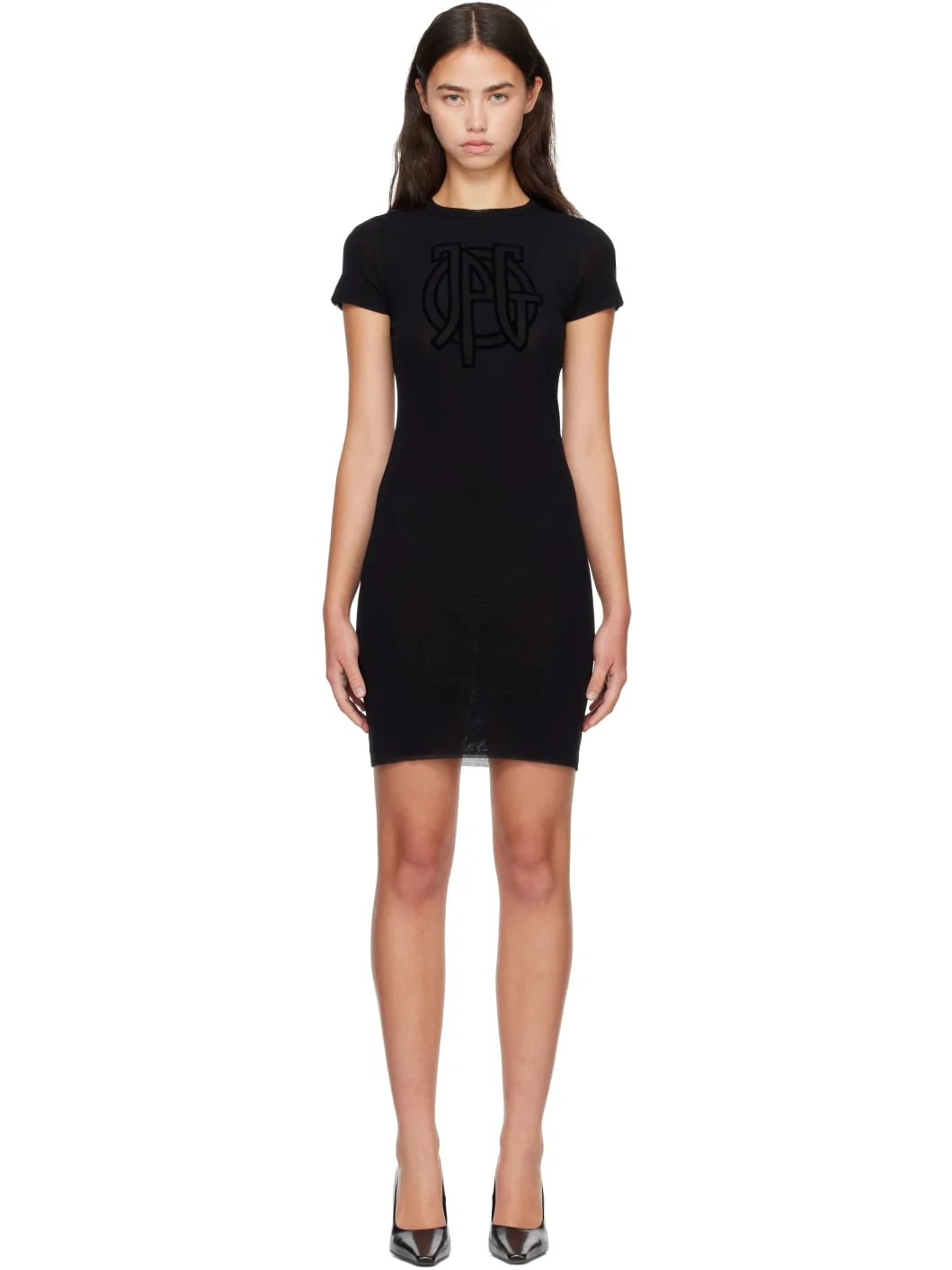 Black ' The JPG Logo Baby Tee' Minidress - 1
