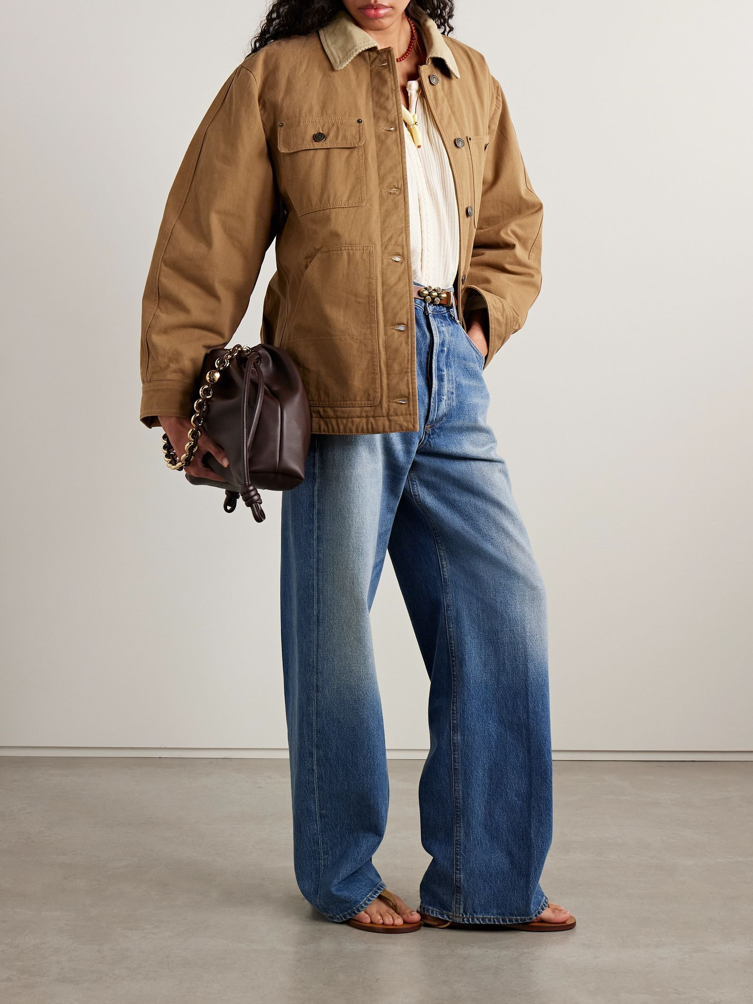 Ninon corduroy-trimmed cotton-twill jacket Brown - 2