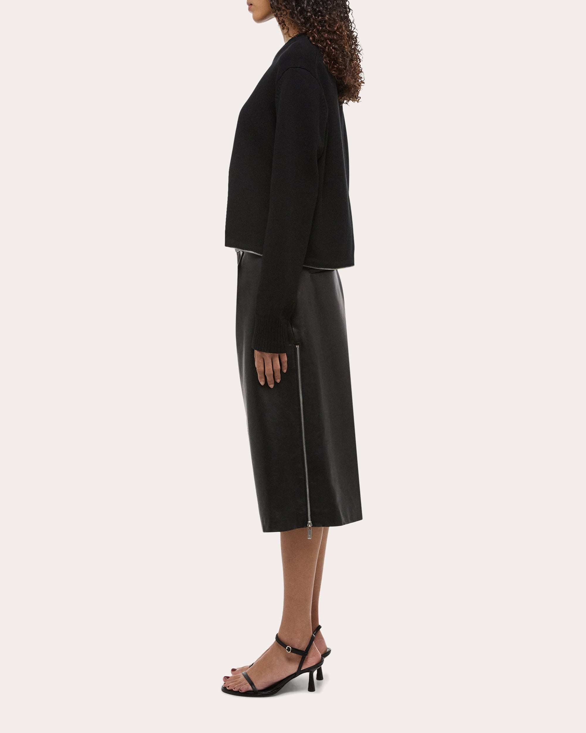 Cropped Zip Detail Organic Cotton Sweater - 3