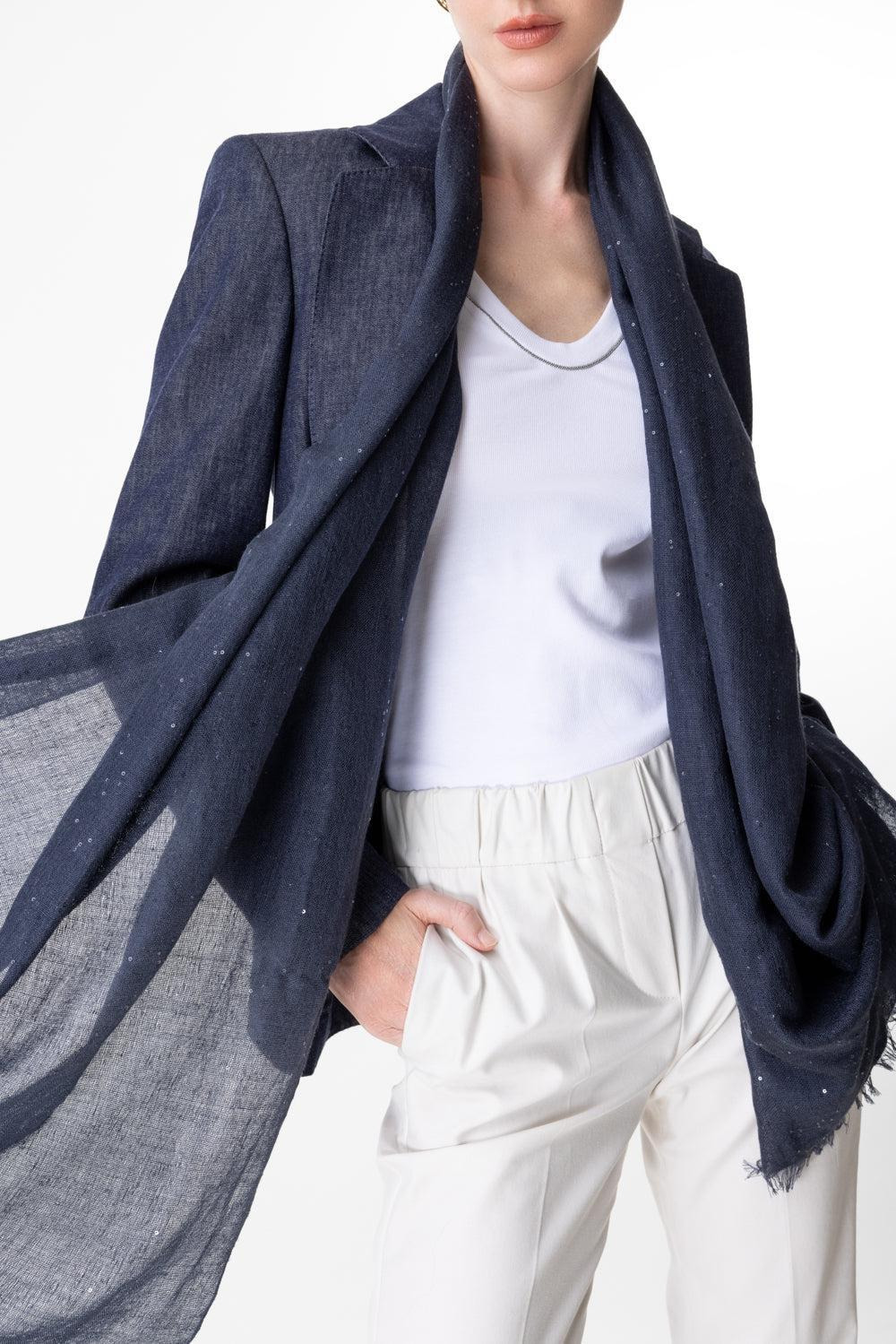 Pailette Scarf - Navy - 4