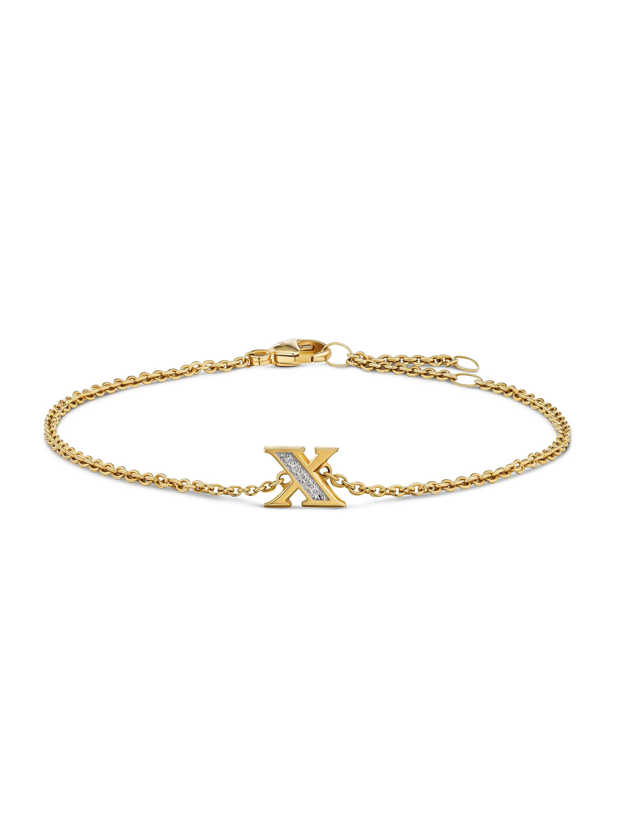 Women's Petite Pavé Initial Chain Bracelet in 18K Yellow Gold - Initial X - 1