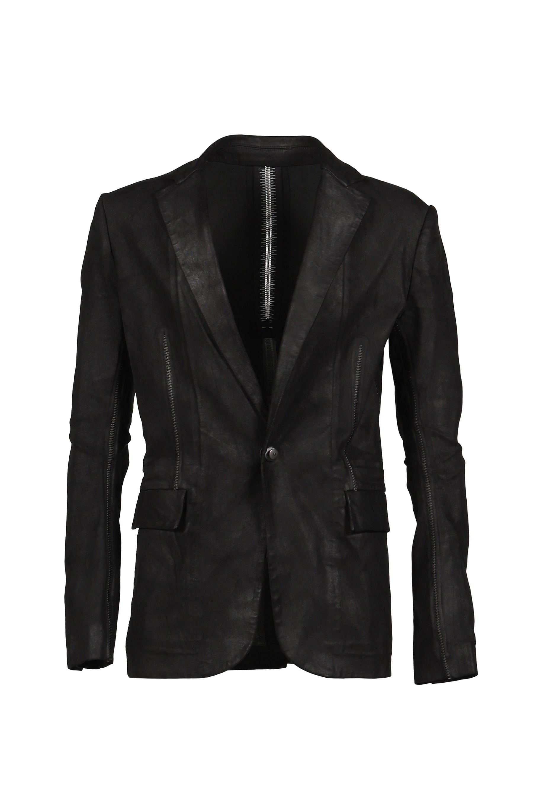 "PIONNIER"STRETCH LEATHER CLASSIC BLAZER / NOIR - 5
