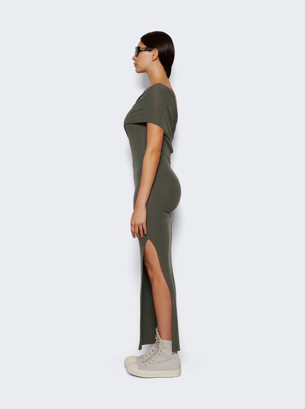 Ribbed One-Shoulder Dress Moss Green - 4