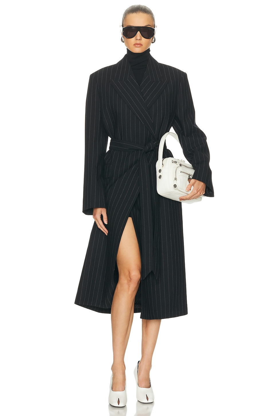 Olyx Pinstripe Maxi Coat - 5