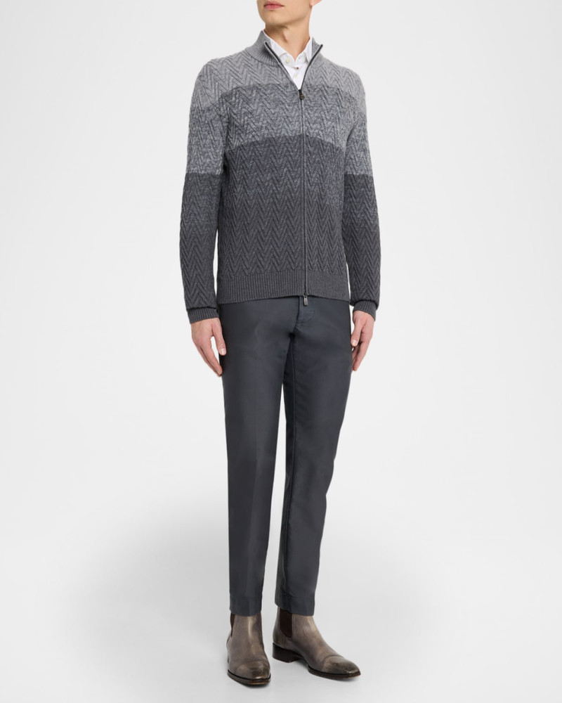 CORNELIANI Men & apos;s Wool Herringbone Full-Zip Sweater outlook