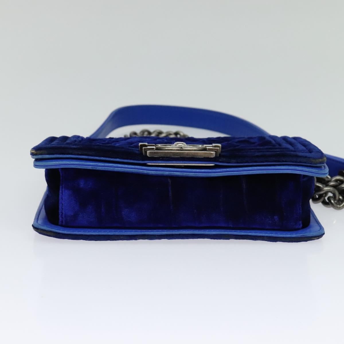 CHANEL Matelasse Chain Boy CHANEL Shoulder Bag Velor Blue CC - 6