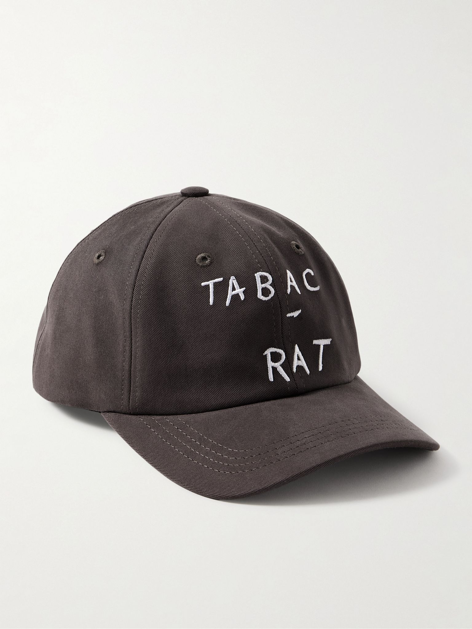 Tabac Rat Leather-Trimmed Embroidered Cotton-Twill Baseball Cap Black - 1